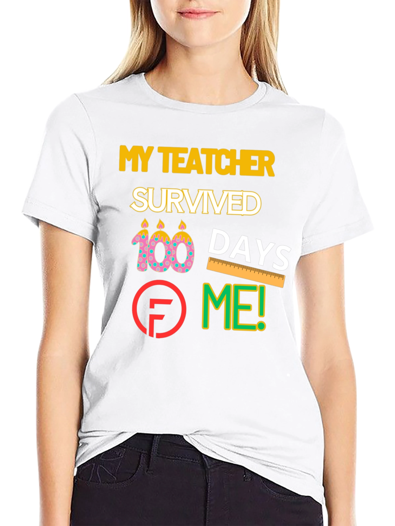 Black My Teacher Survived 100 Days Graphic T-Shirt view 9