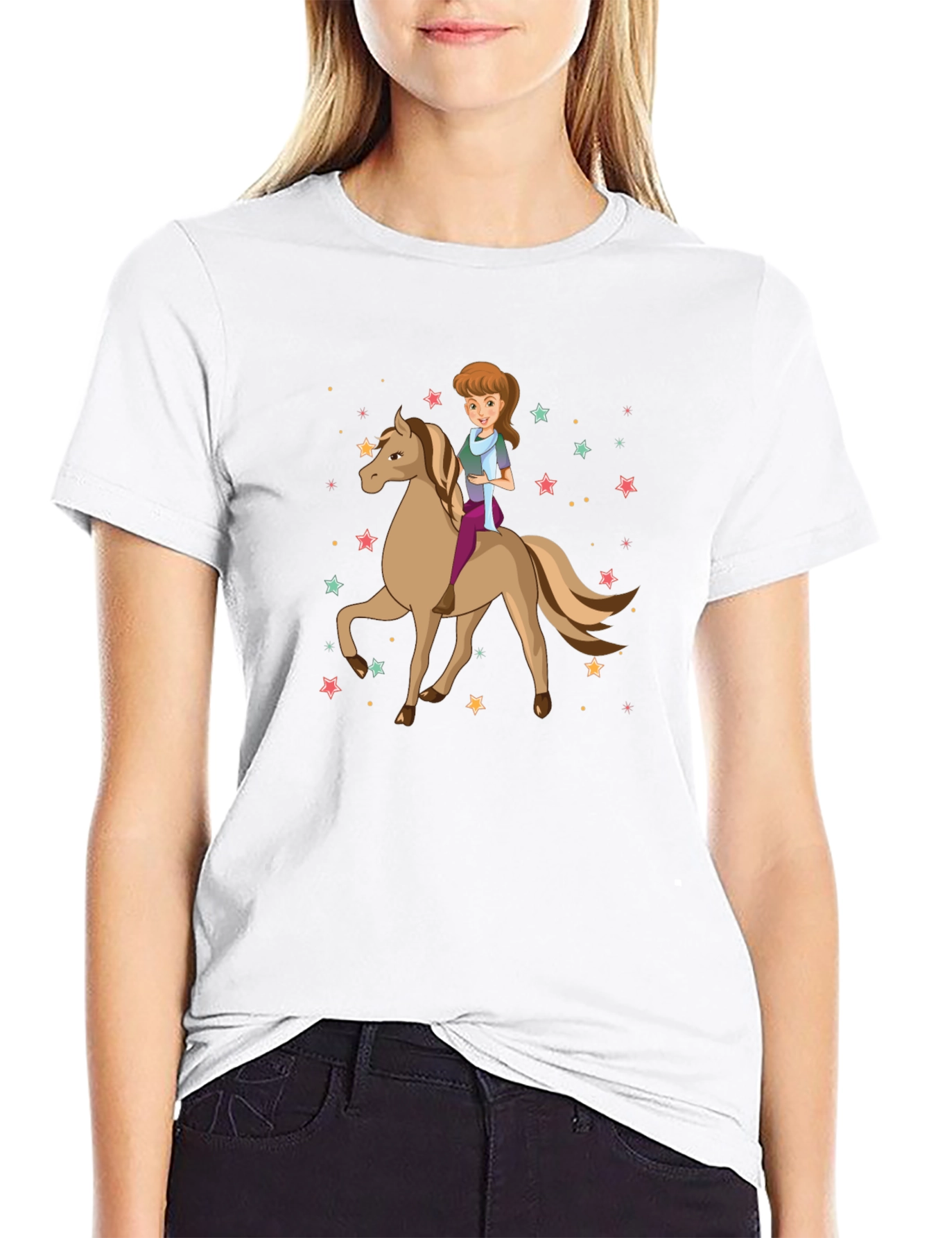 Black Girl Riding Horse Stars T-Shirt view 9