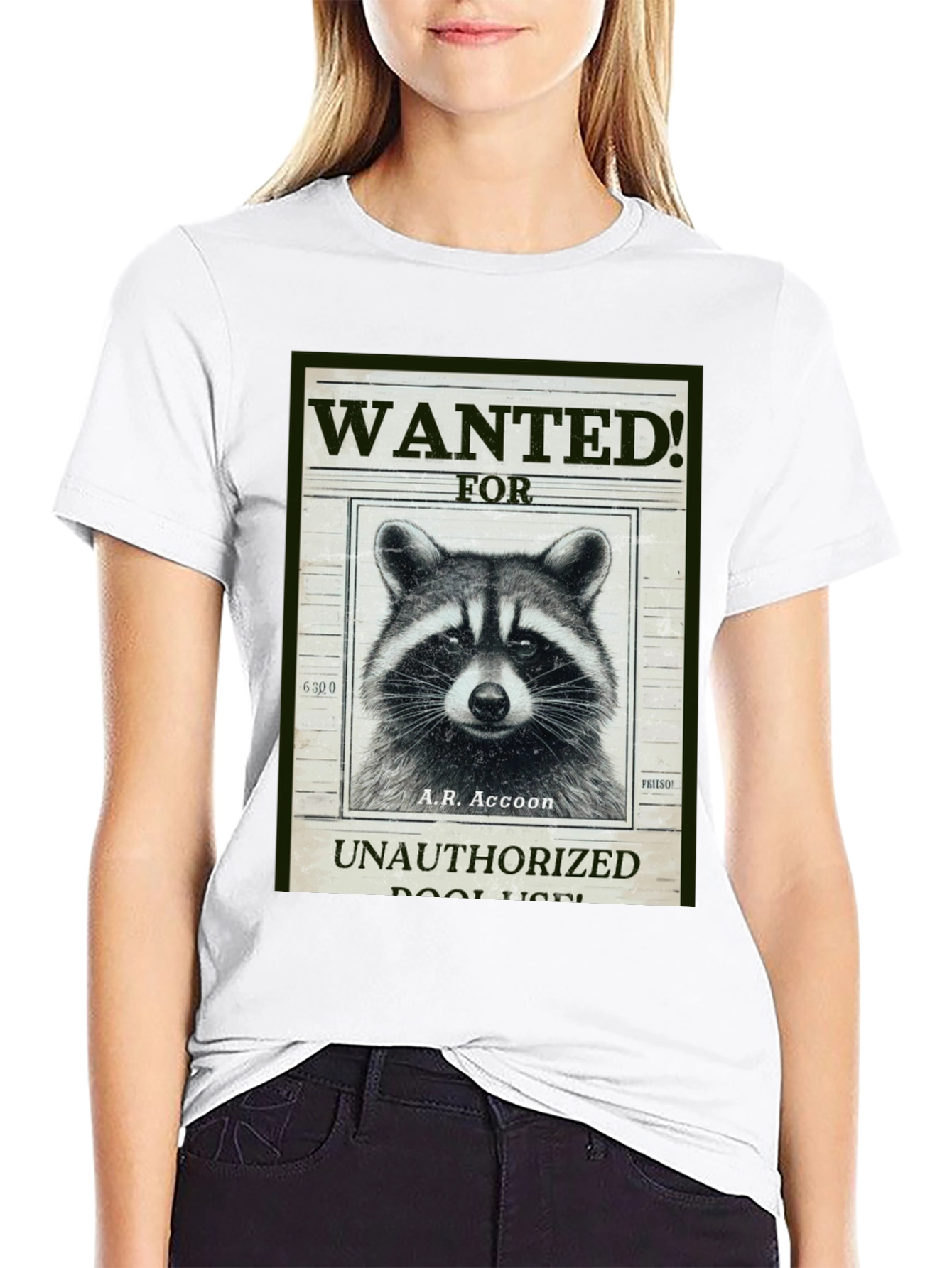 Black Raccoon Wanted T-Shirt - A.R. Accoon - Funny Graphic Tee view 9