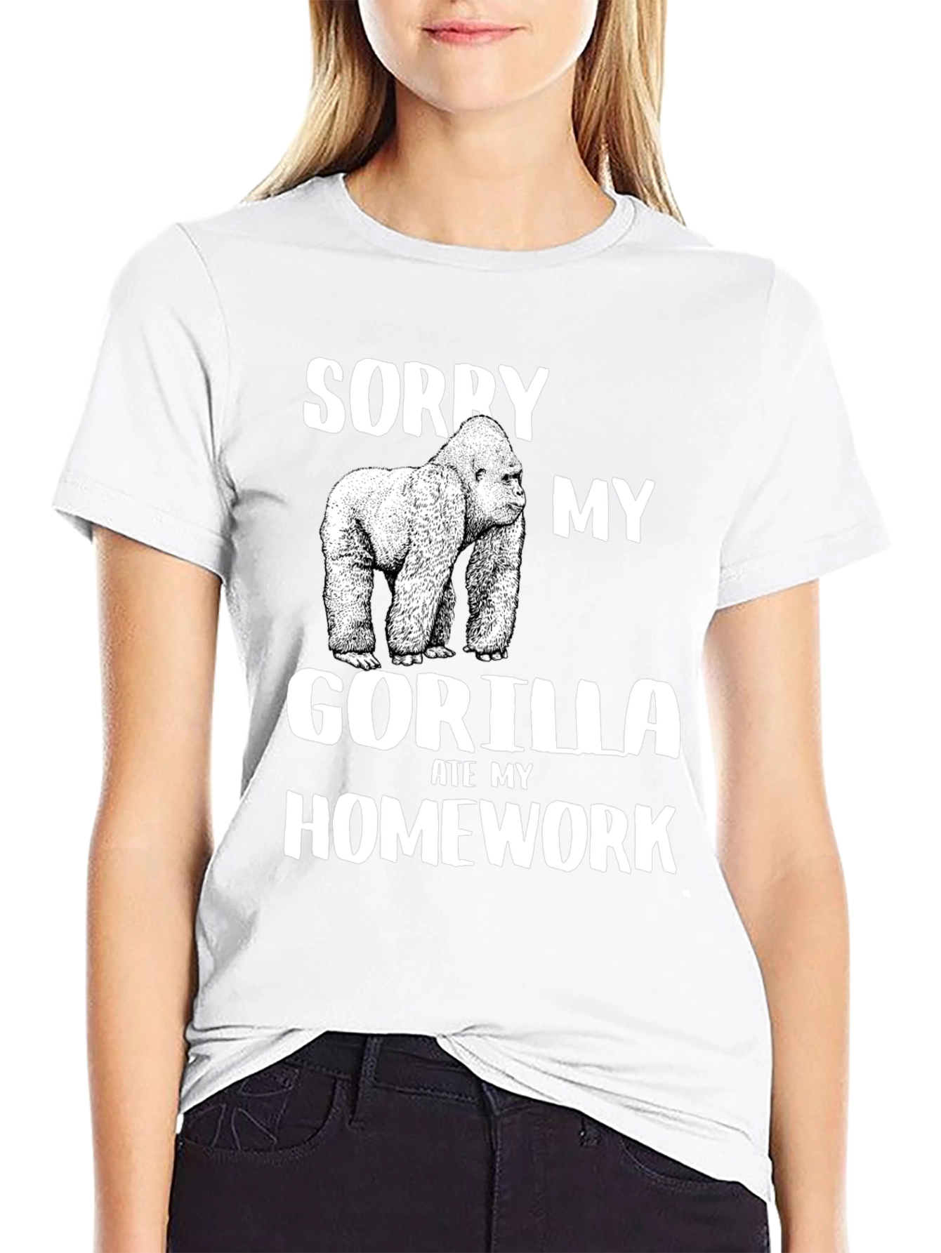 Black Sorry My Gorilla Ate My Homework T-Shirt view 9