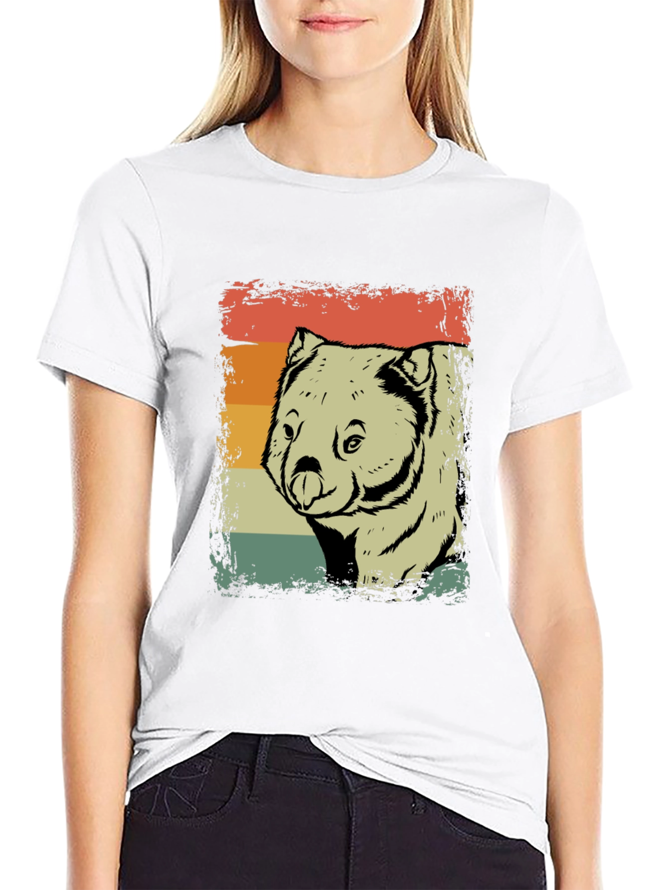 Black Retro Wombat T-Shirt - Distressed Vintage Style view 9