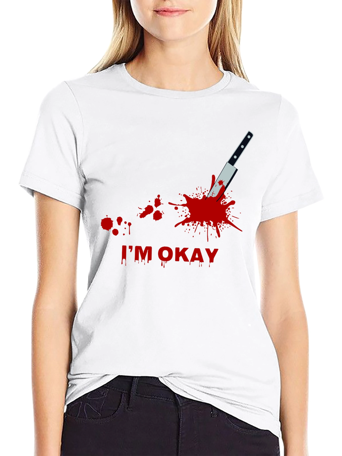 Black I'm Okay Funny T-Shirt view 9