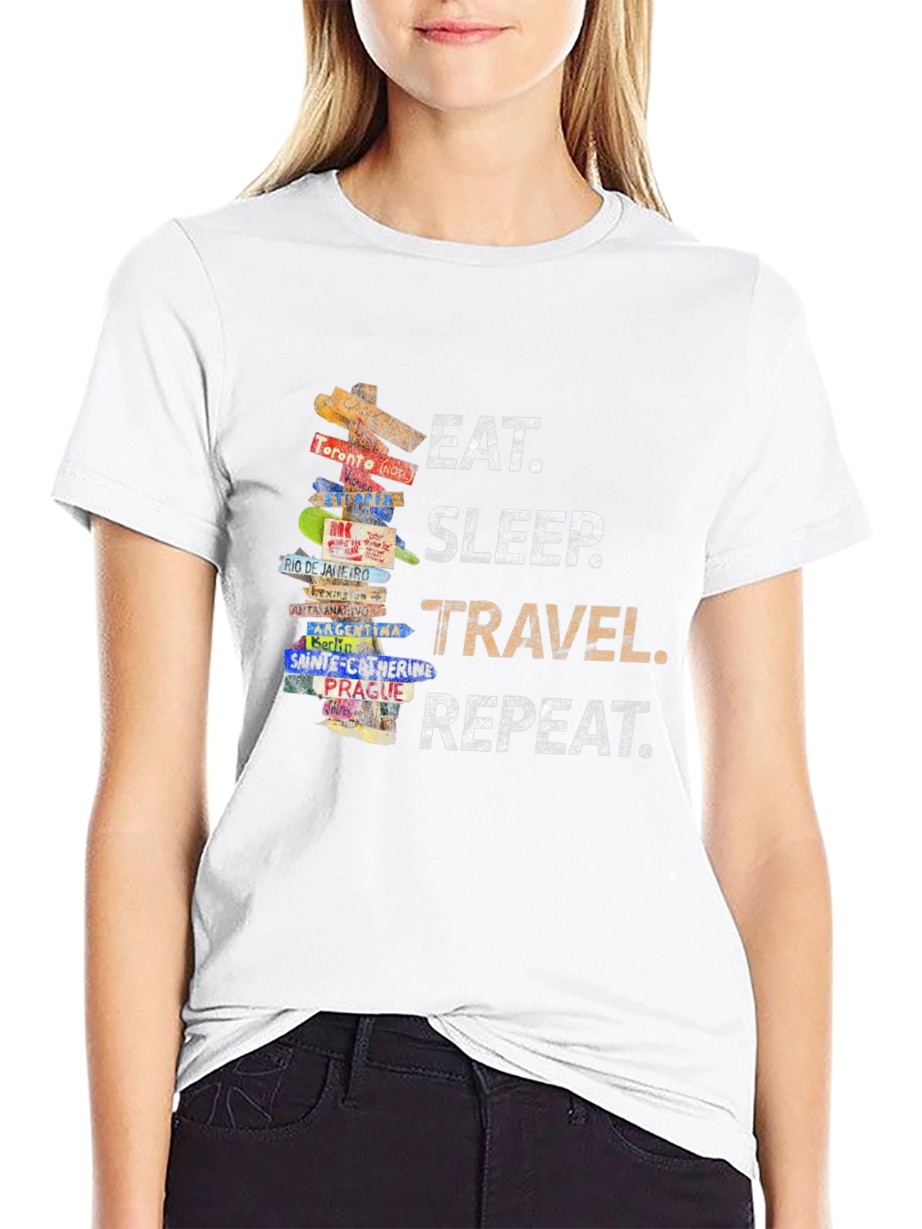 Black Eat Sleep Travel Repeat T-Shirt - Wanderlust Tee view 9