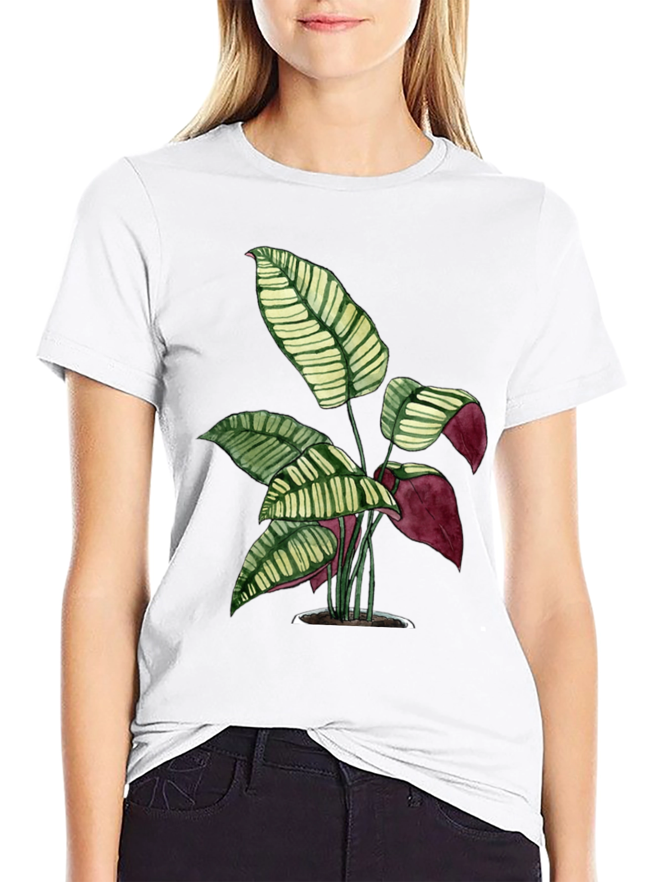 Black Botanical Print Tee - Black Cotton T-Shirt view 9