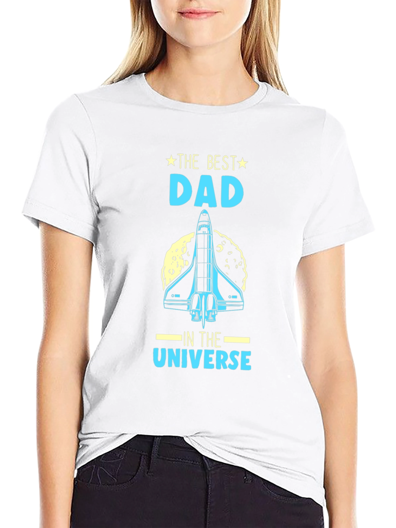 Black Best Dad in the Universe T-Shirt - Space Shuttle Design view 9