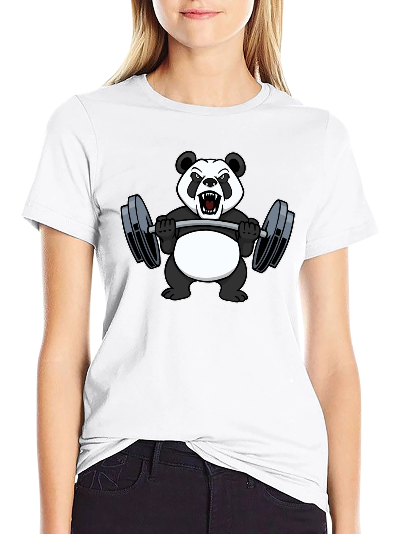 Black Panda Lifting Weights Graphic Tee - Black Cotton T-Shirt view 9