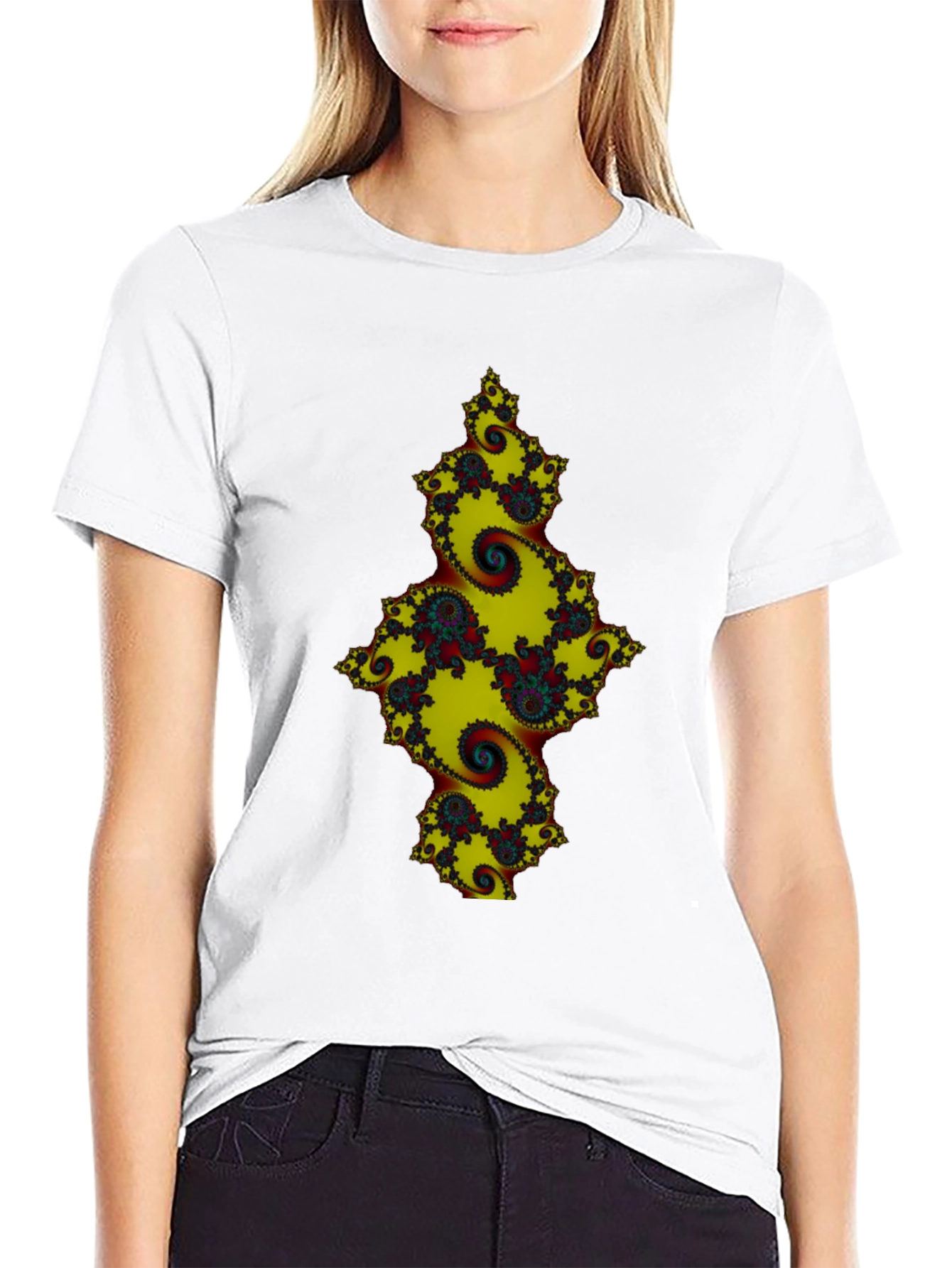 Black Fractal Spiral Graphic Black Tee view 9