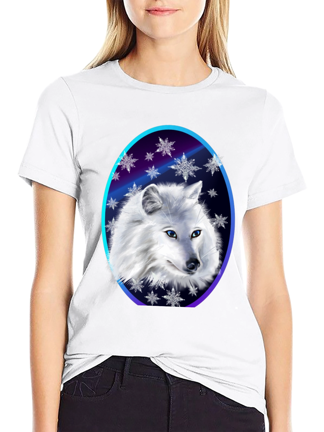 Black Arctic Fox Snowflake T-Shirt - Winter Apparel view 9