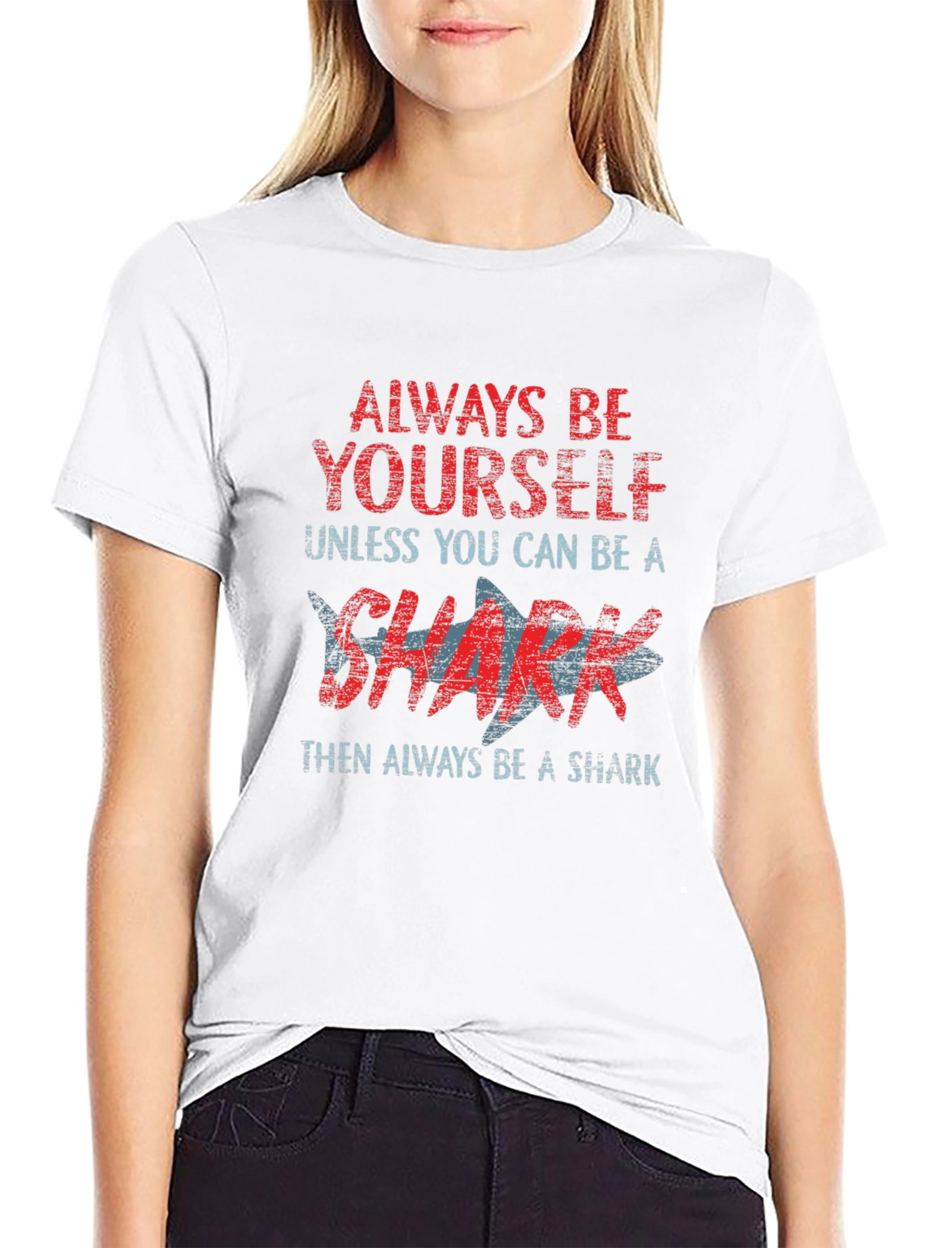 Black Always Be Yourself Shark Graphic T-Shirt view 9