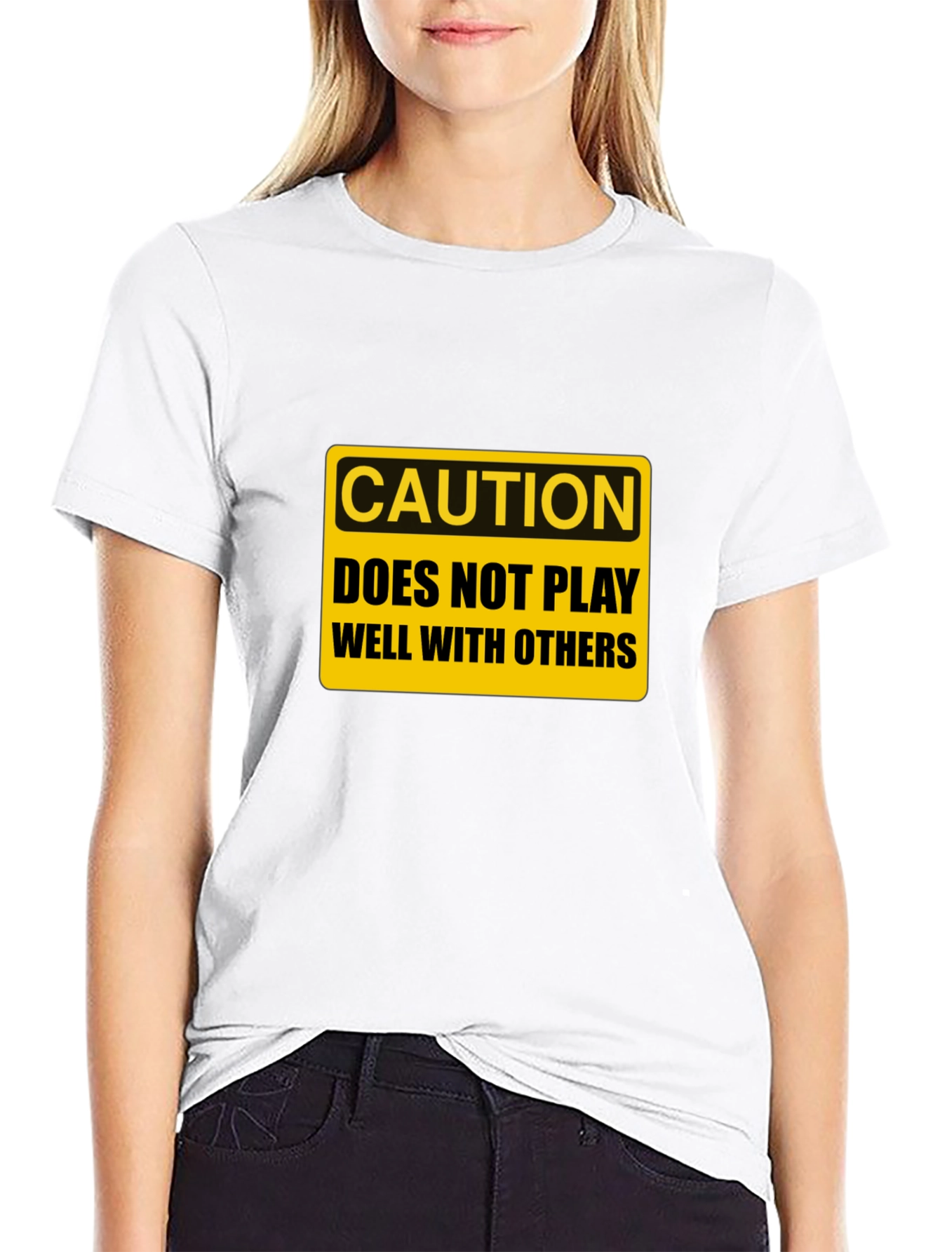 Black Caution: Does Not Play Well With Others - Graphic Tee view 9