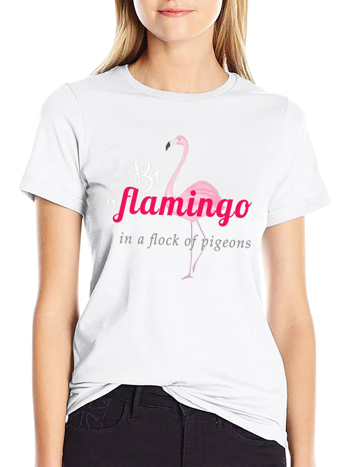 Black Be a Flamingo Graphic Tee - Black Cotton T-Shirt view 9