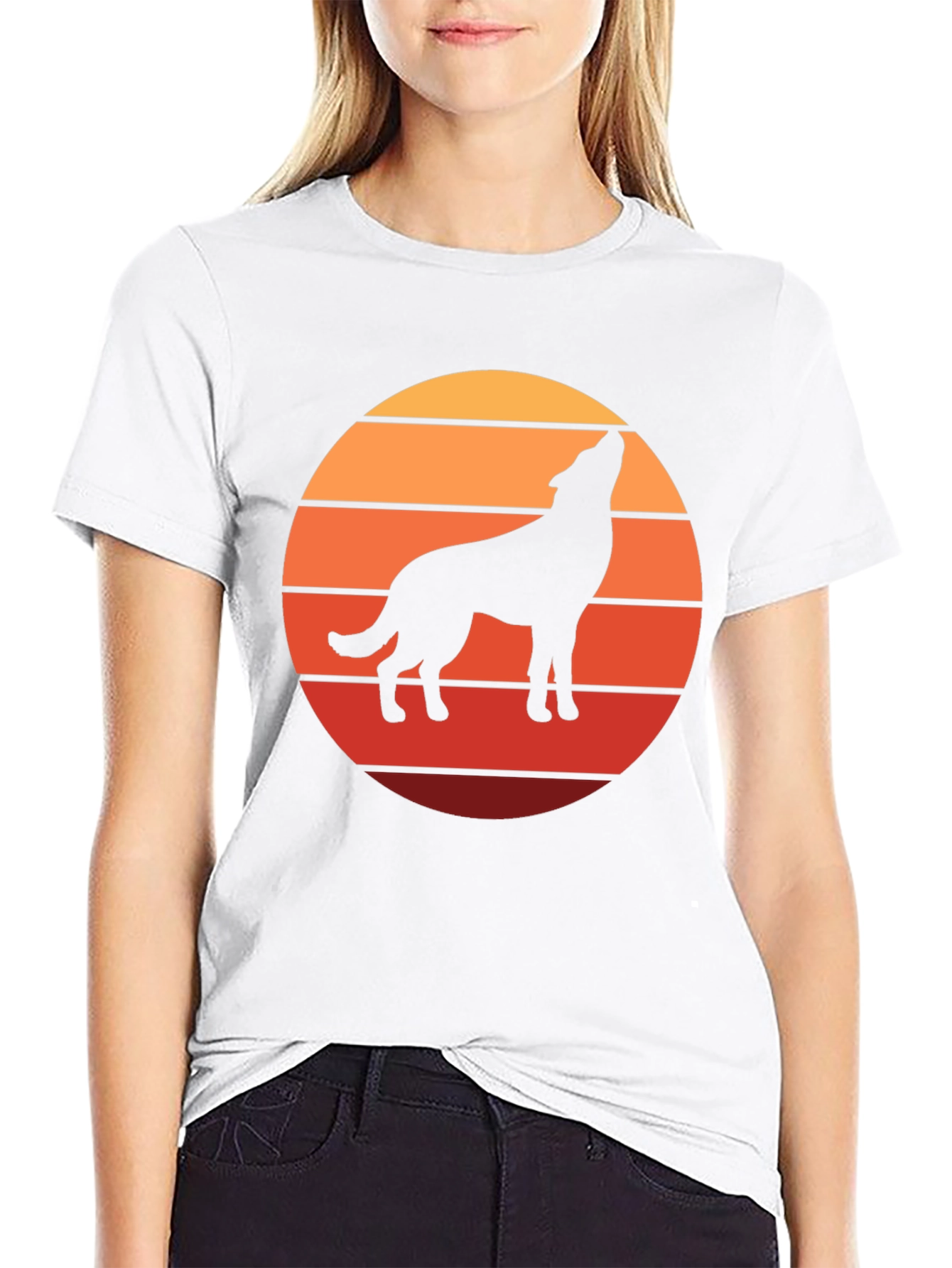 Black Wolf Silhouette Sunset Graphic Tee - Black view 9