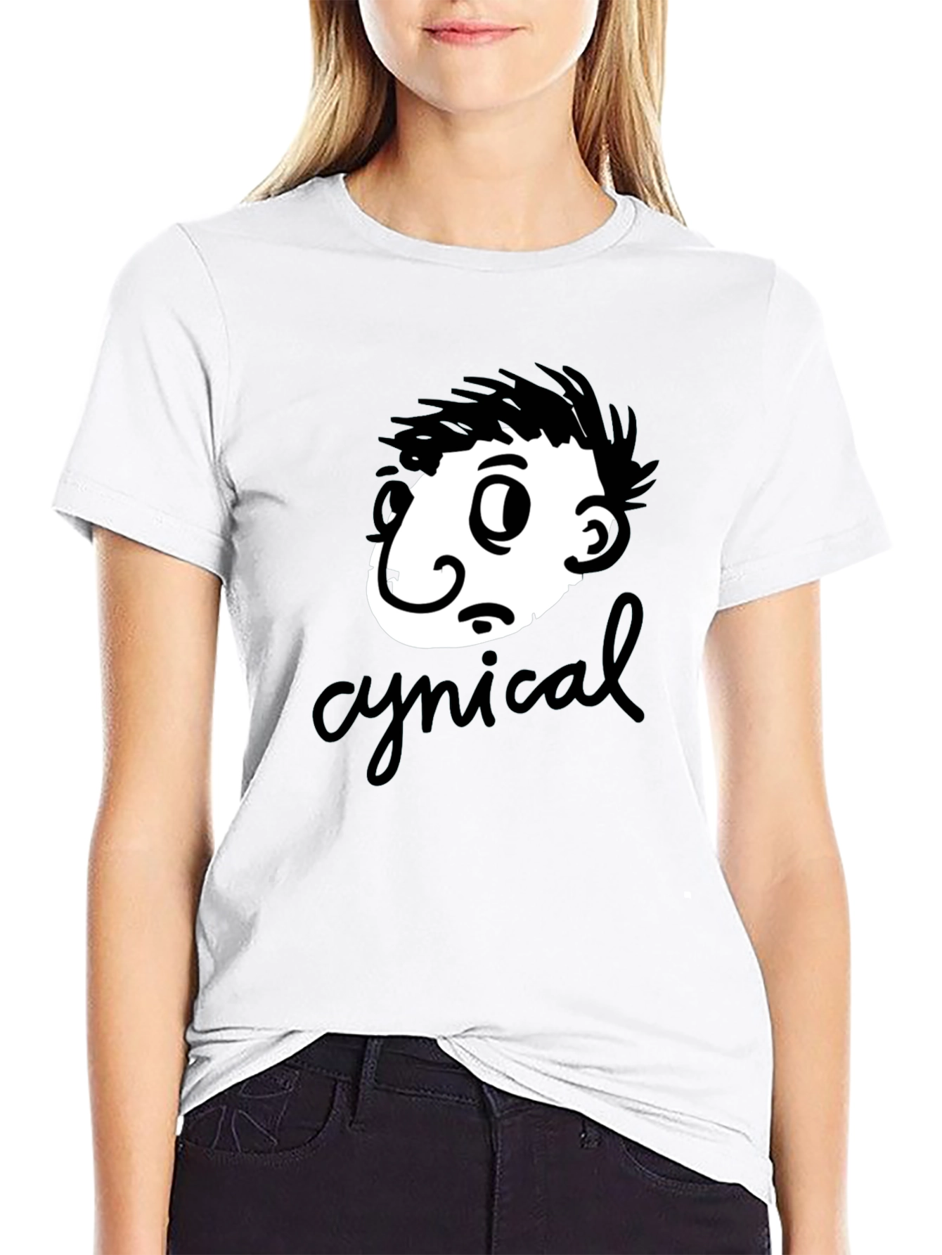 Black Cynical Cartoon Graphic T-Shirt - Black view 9