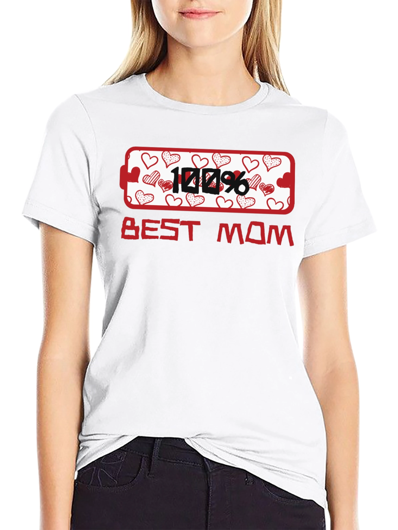 Black 100% Best Mom Heart Graphic T-Shirt view 9