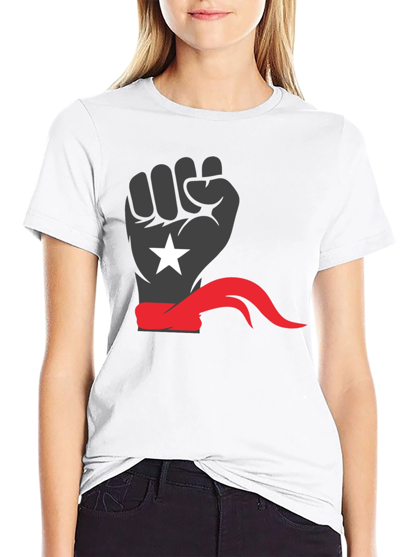 Black Power Fist Tee - Red Bandana Star Design - 9