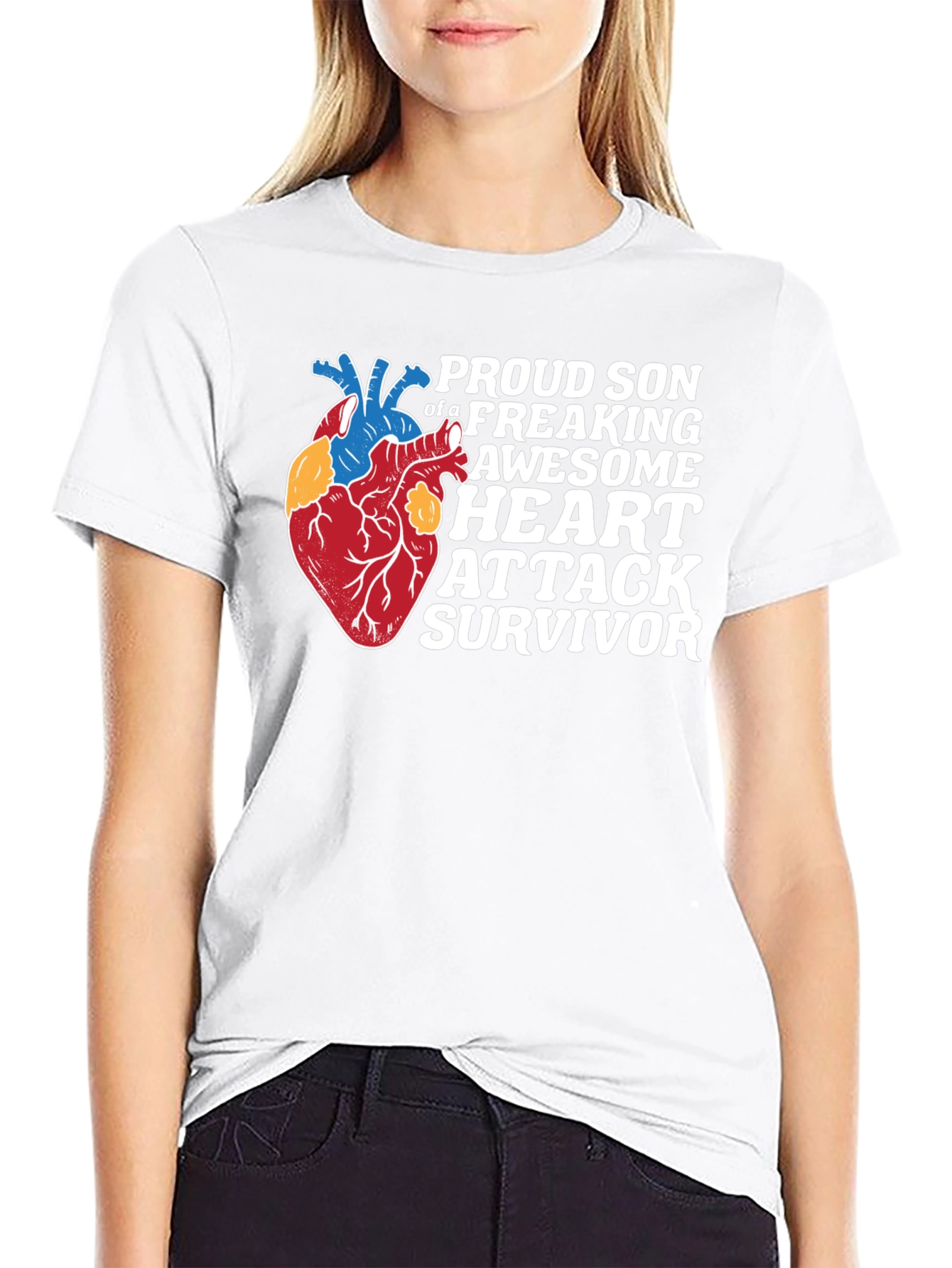 Black Proud Son Heart Attack Survivor Graphic Tee view 9