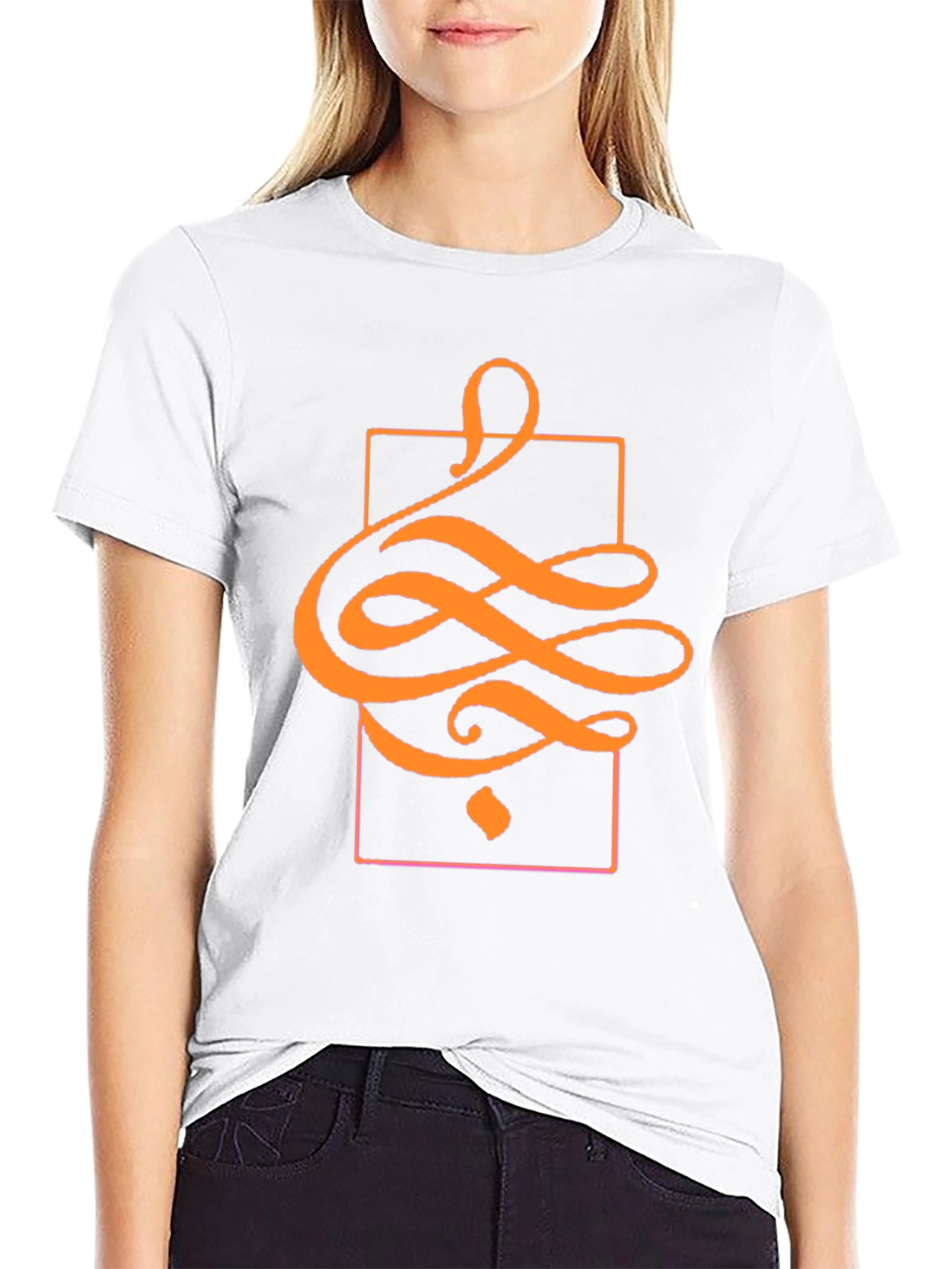 Black Stylish Black T-Shirt with Abstract Orange Design view 9