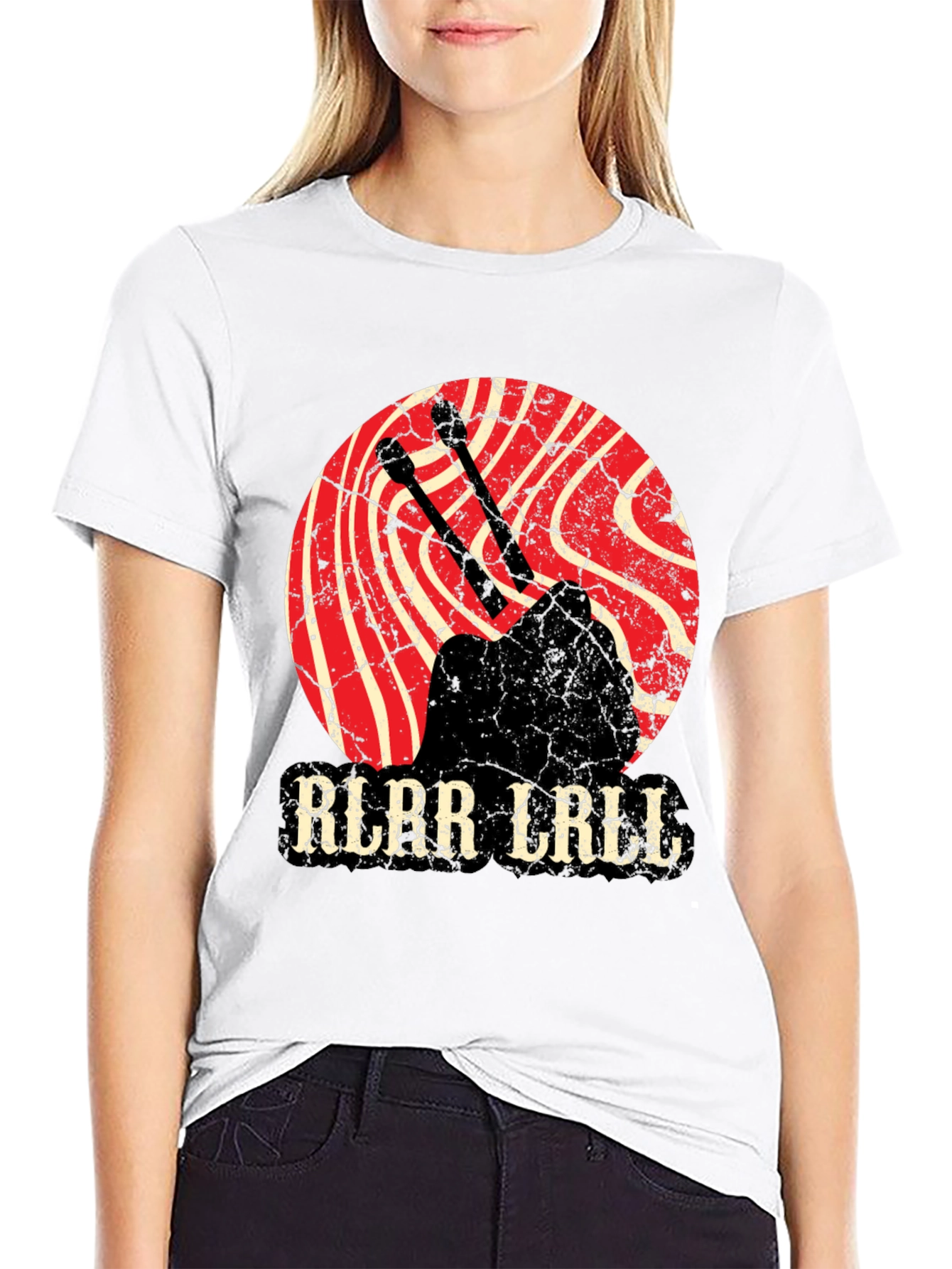 Black Vintage Style Drummer T-Shirt - Rlar Lrill Design view 9