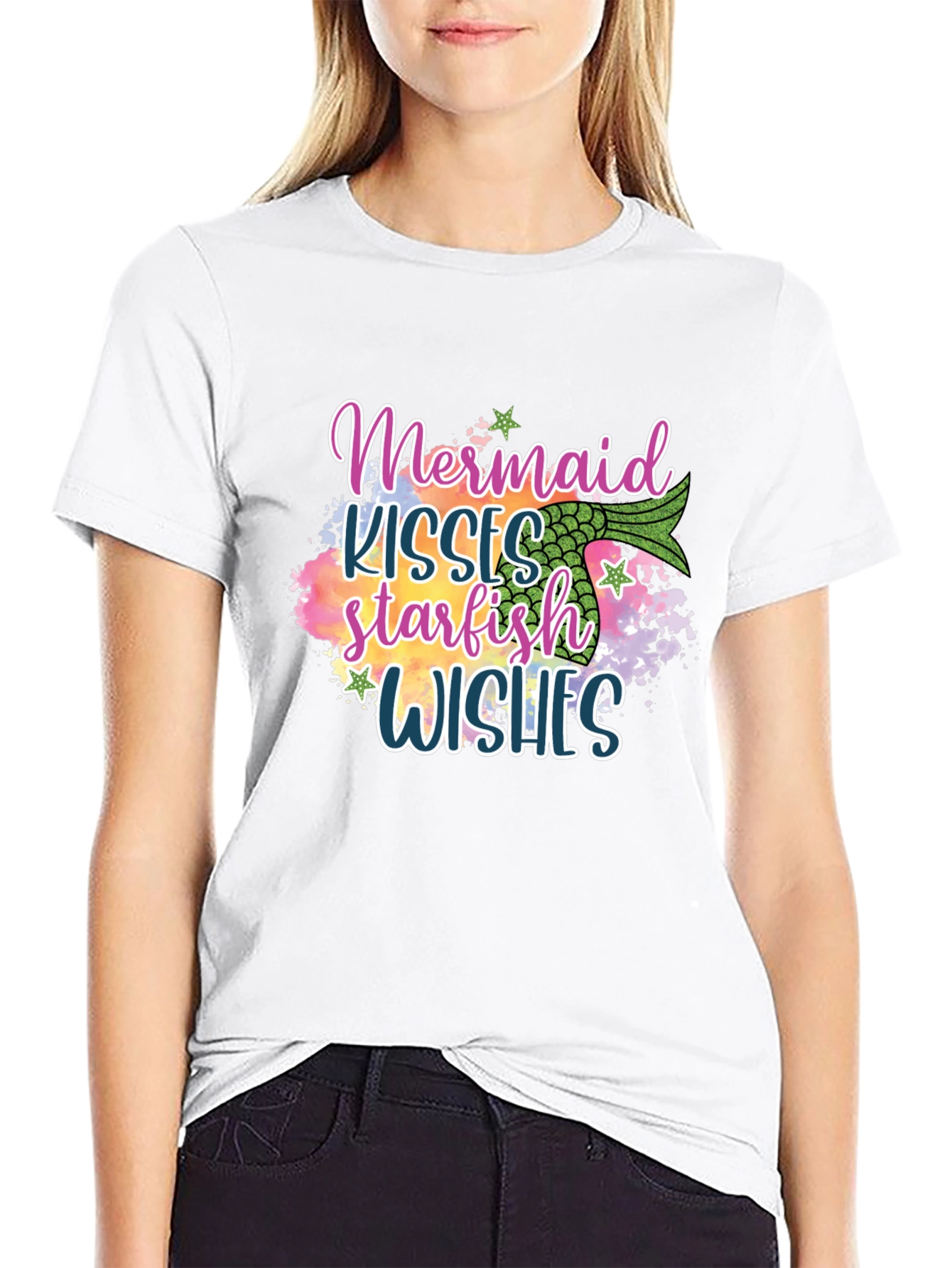 Black Mermaid Kisses Starfish Wishes Graphic Tee view 9