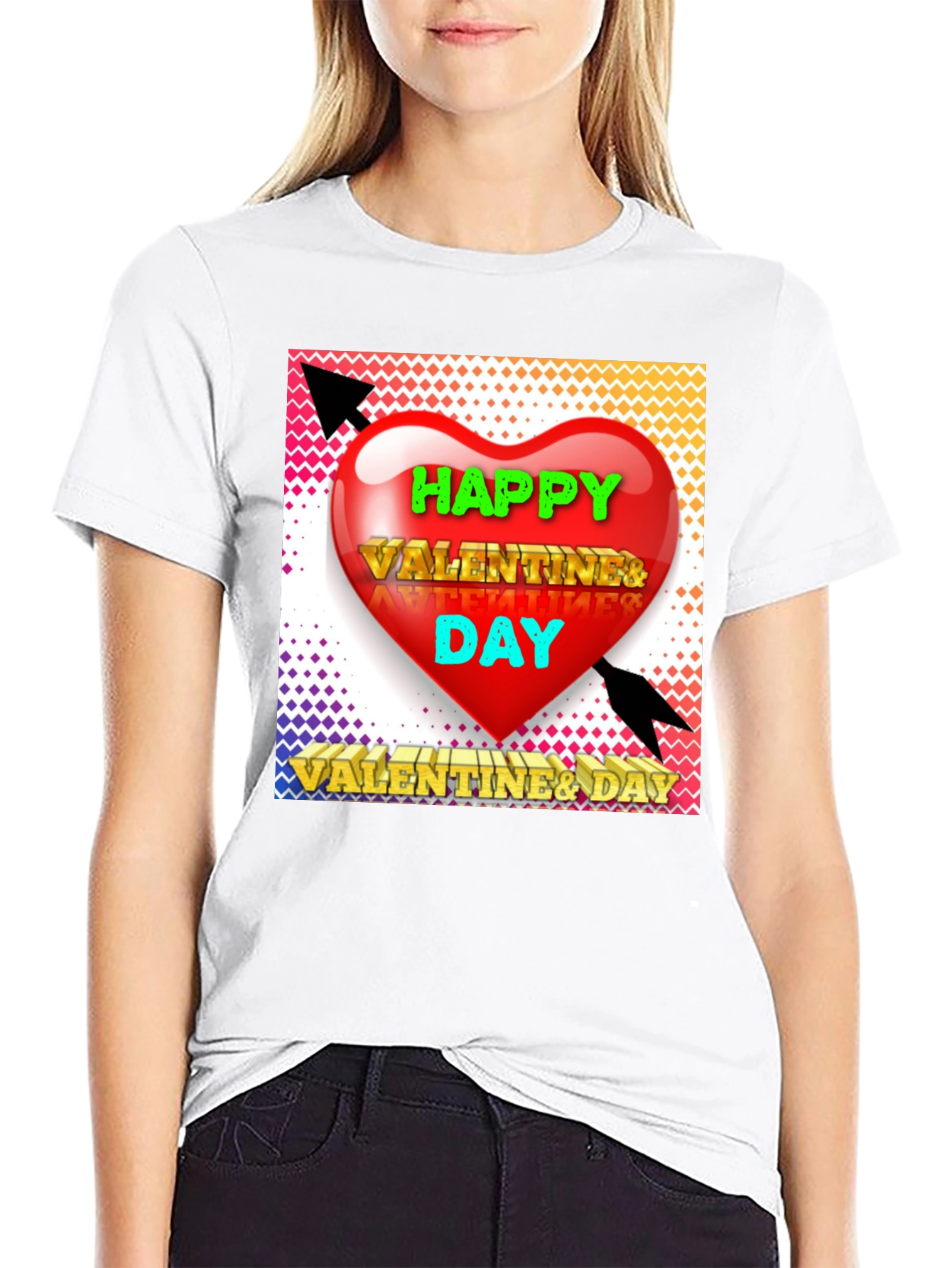 Black Happy Valentine's Day T-Shirt, Heart Arrow Design view 9