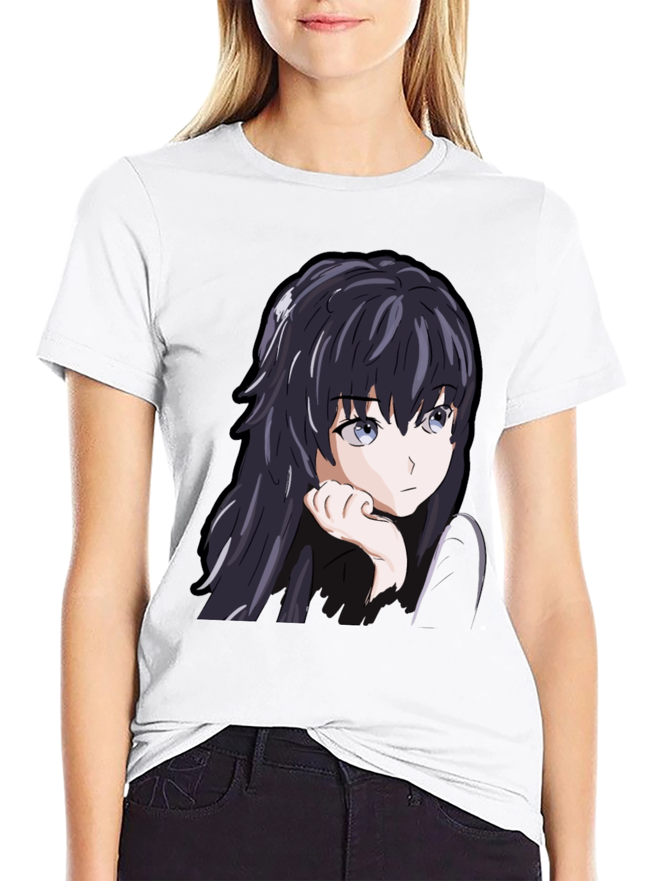 Black Anime Girl Graphic Tee - Black Cotton Casual T-Shirt view 9