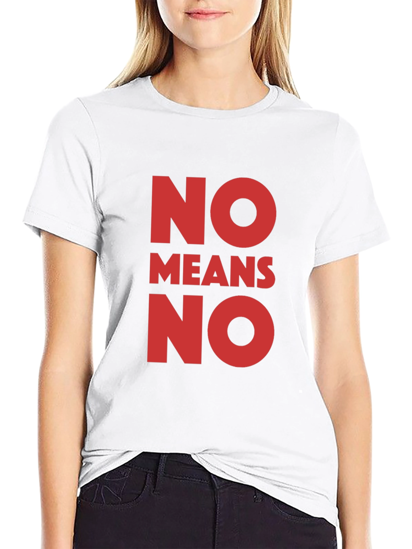 Black No Means No Graphic Tee - Black Cotton T-Shirt view 9