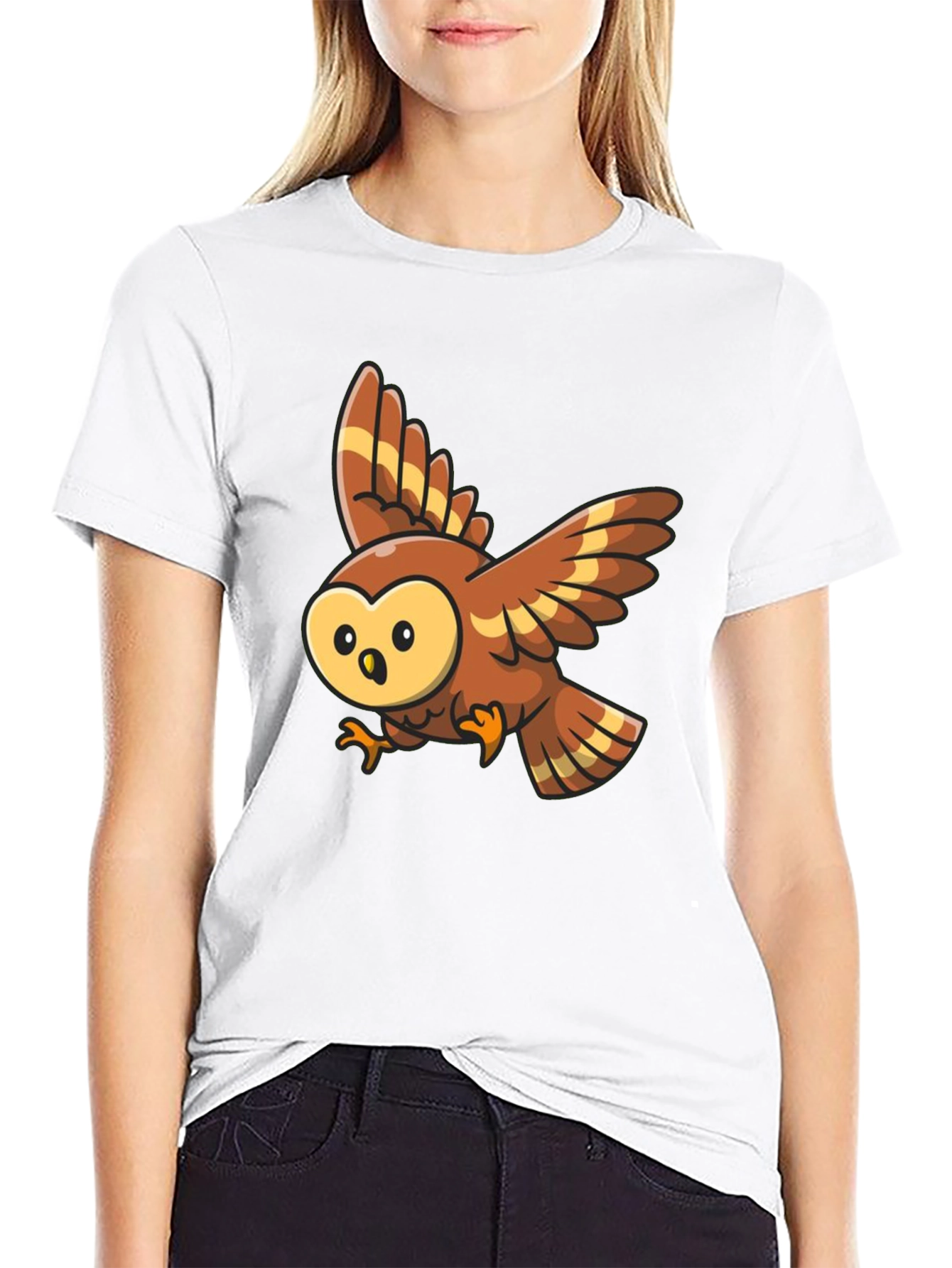 Black Cartoon Owl Graphic Tee - Black Cotton Blend view 9