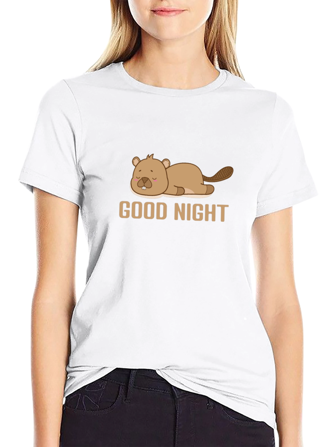 Black Good Night Beaver T-Shirt - Soft Black Cotton Blend view 9