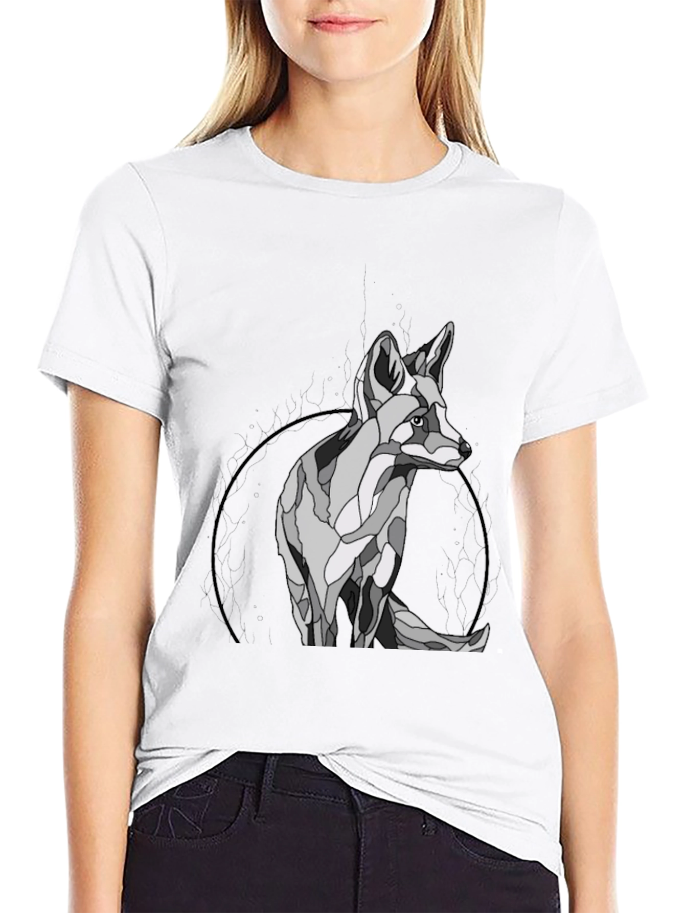 Black Geometric Fox Graphic T-Shirt view 9