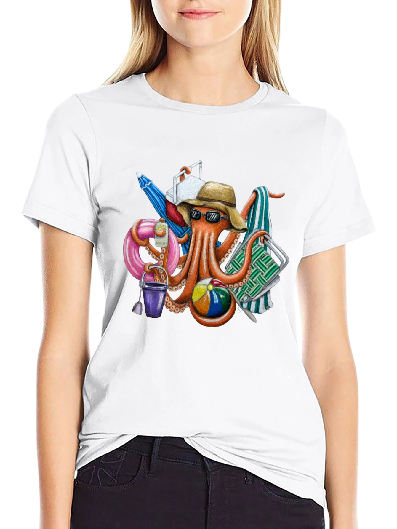 Black Beach Octopus Graphic T-Shirt - Summer Fun! view 9