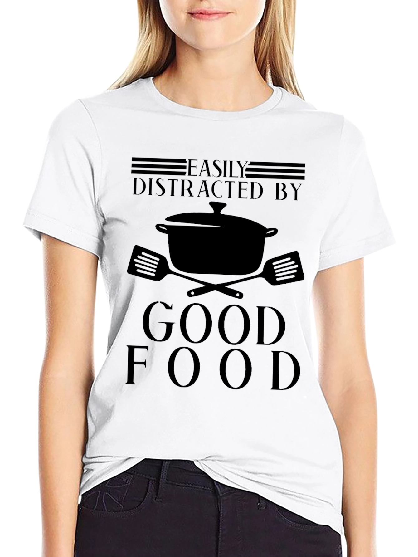 Black Easily Distracted By Good Food T-Shirt view 9