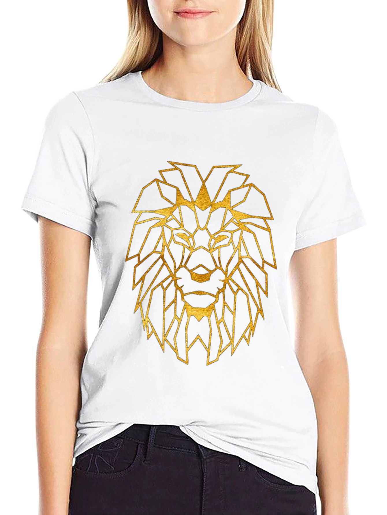 Black Geometric Lion Graphic Tee - Stylish Black Shirt view 9