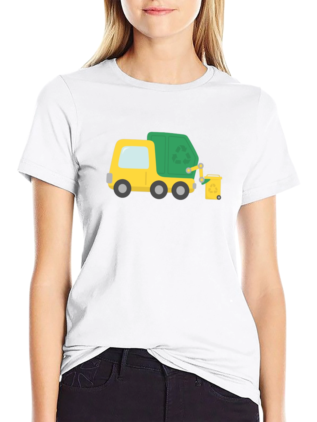 Black Garbage Truck Cartoon Black T-Shirt view 9