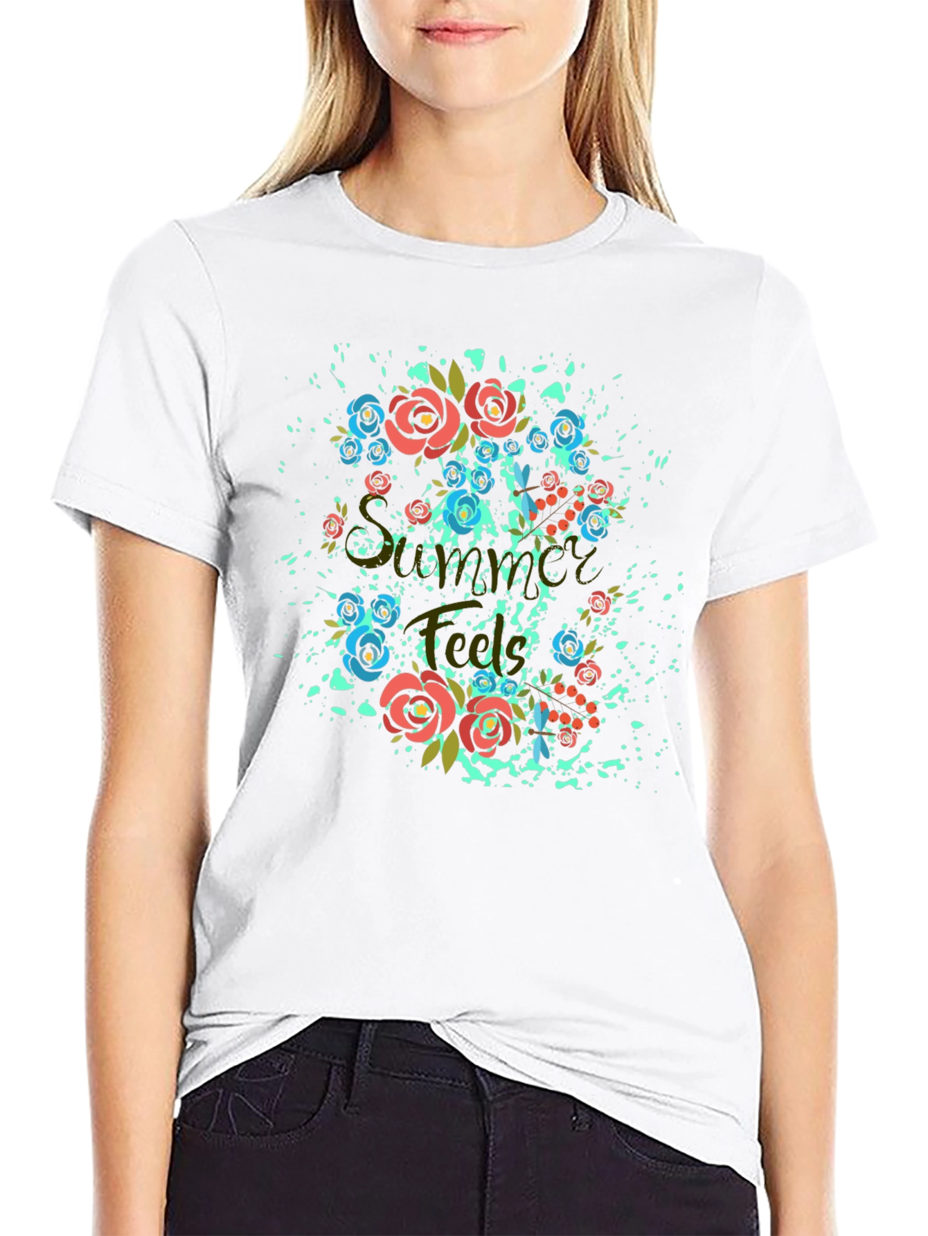 Black Floral Summer T-Shirt - Stylish Black Tee view 9