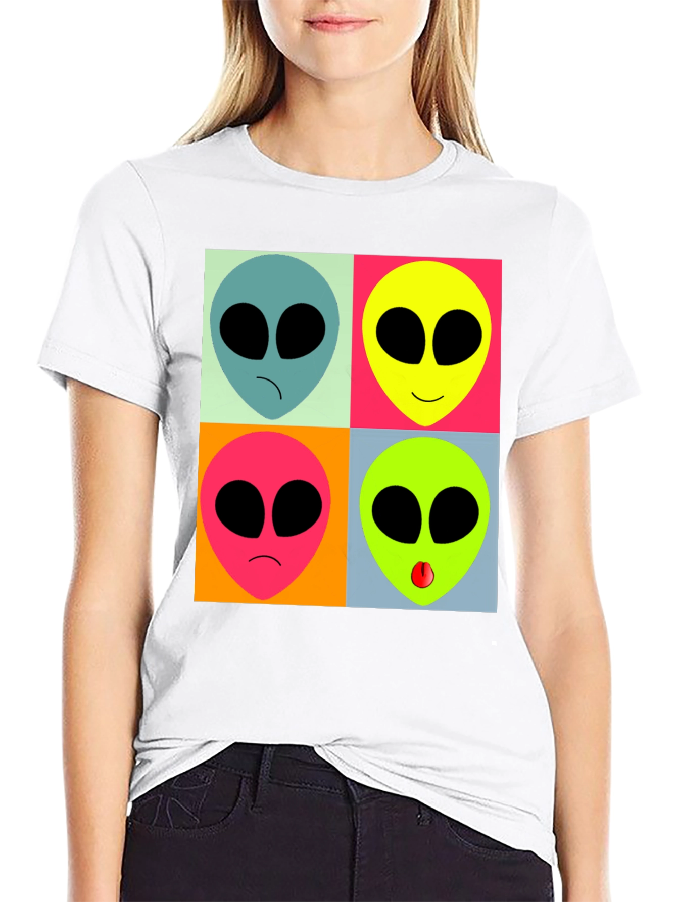 Black Retro Alien Pop Art T-Shirt - Black Graphic Tee view 9