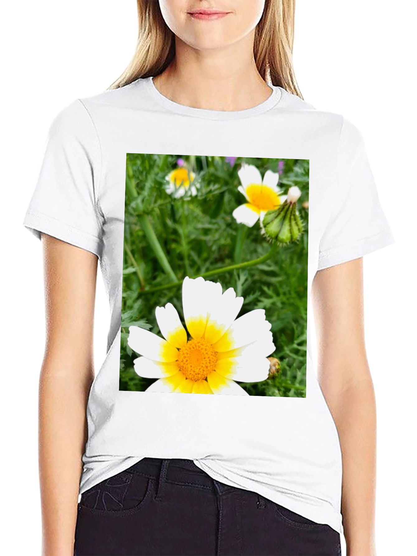 Black Daisy Flower Graphic T-Shirt - Casual Black Tee view 9