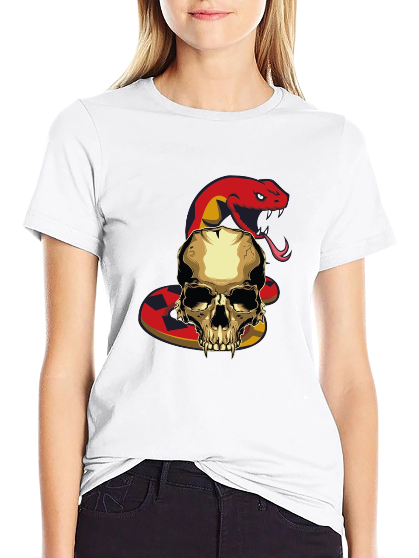 Black Skull and Snake Graphic T-Shirt view 9