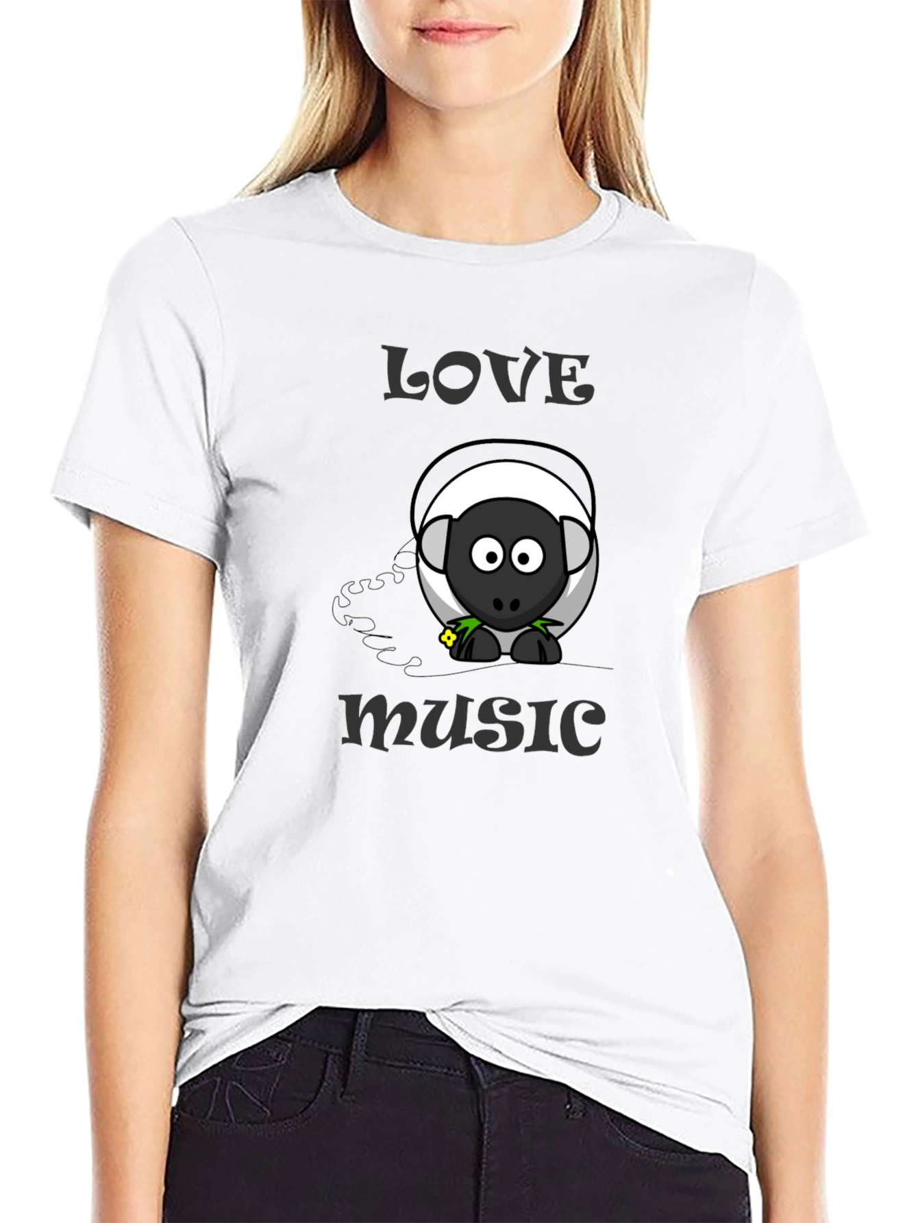 Black Love Music Sheep Cartoon Graphic T-Shirt view 9