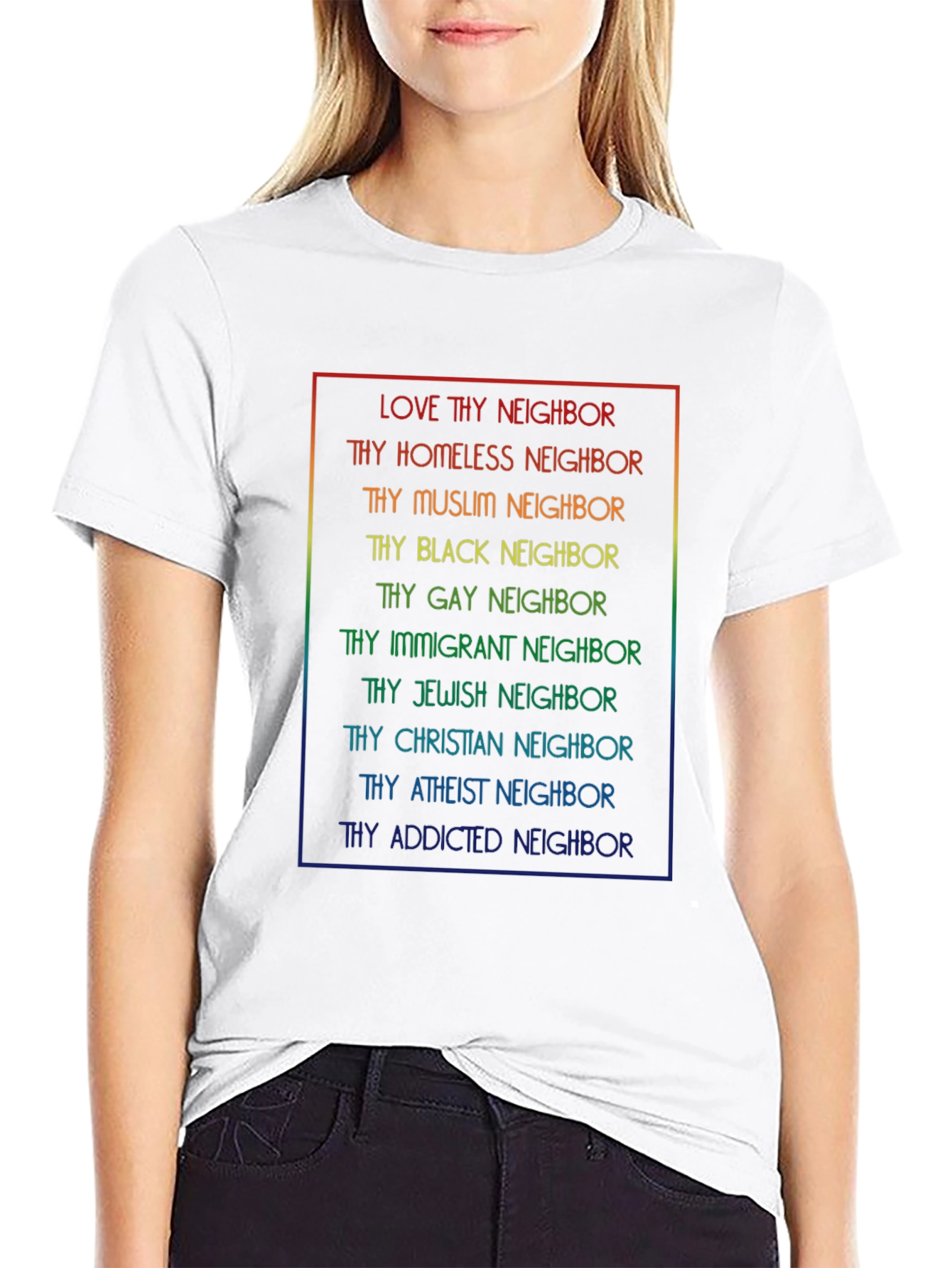 Black Love Thy Neighbor T-Shirt - Rainbow Text view 9