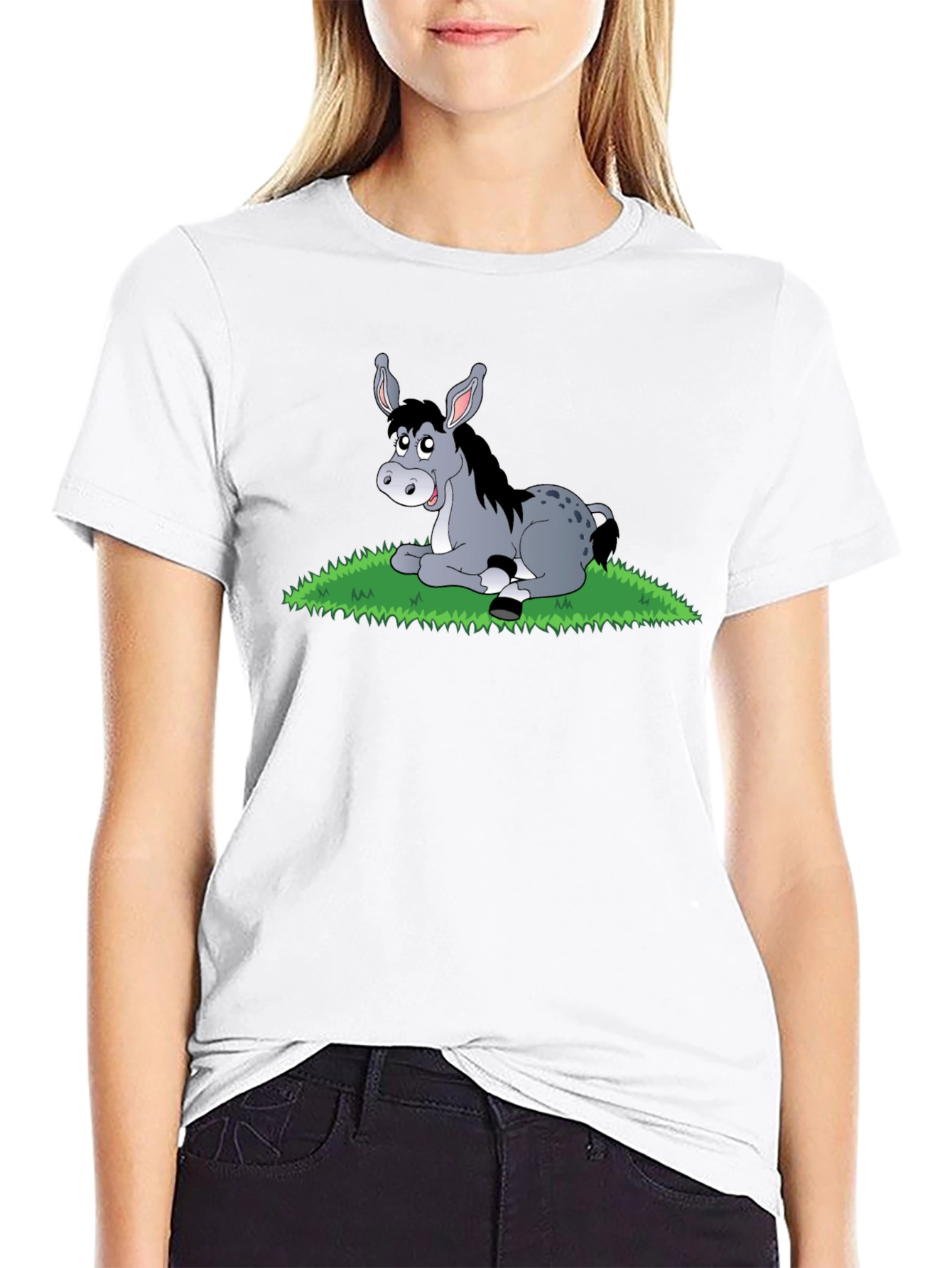 Black Cute Donkey Cartoon Black T-Shirt view 9