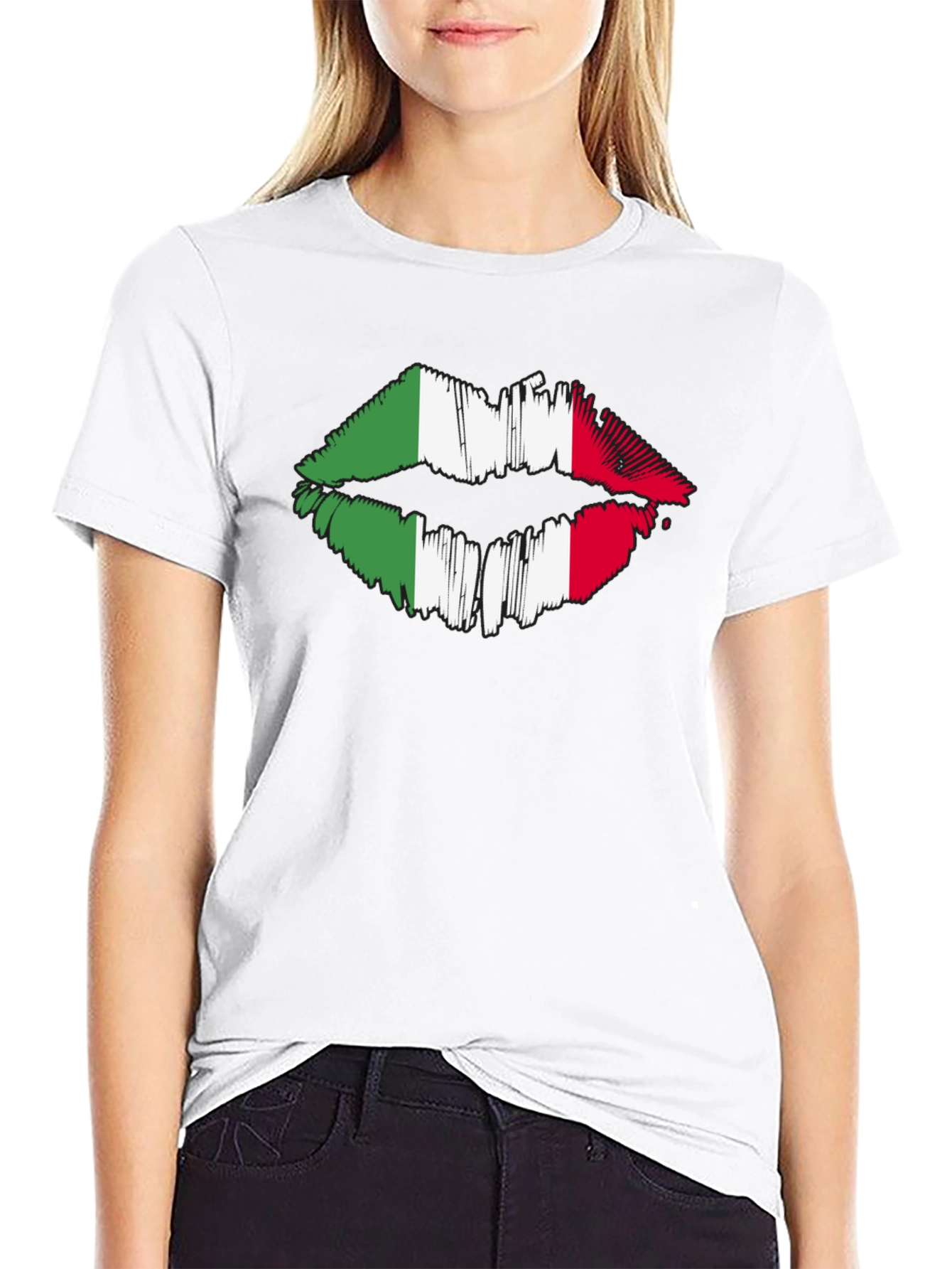 Black Italian Flag Lips Graphic Black T-Shirt view 9