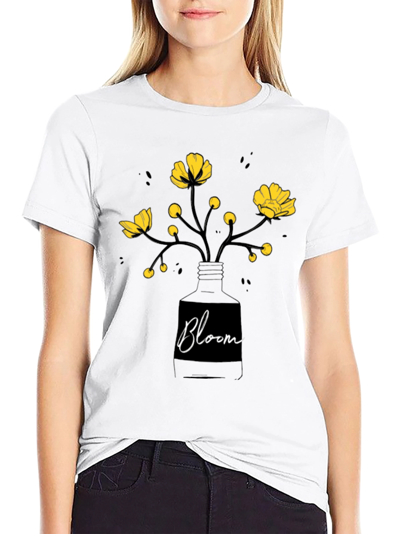 Black Bloom Graphic Tee - Black Cotton T-Shirt view 9