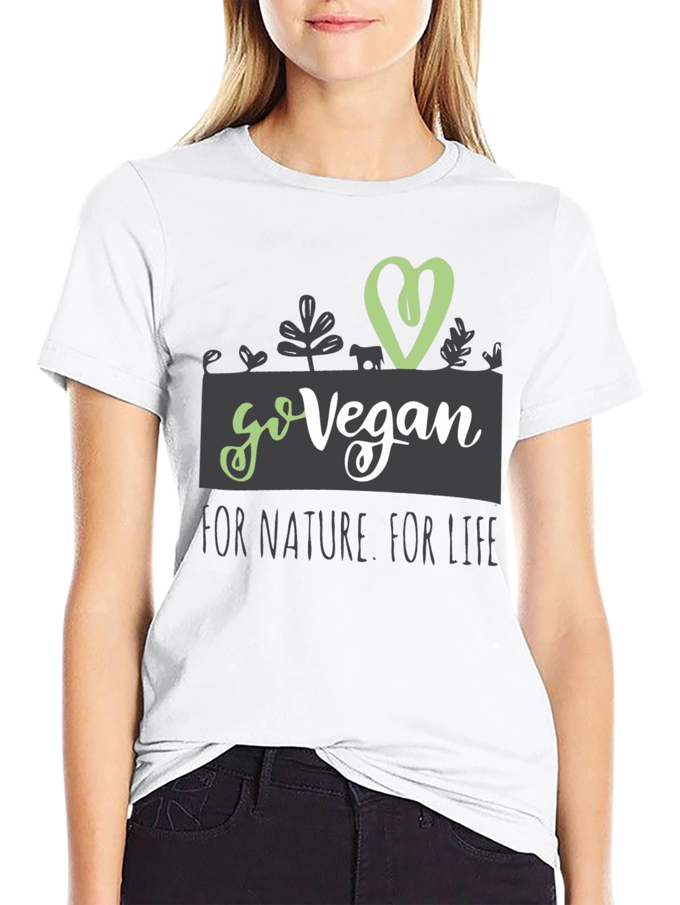 Black Go Vegan T-Shirt - For Nature, For Life - Animal Lover view 9