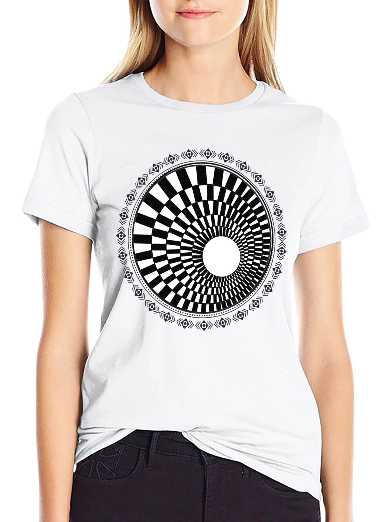 Black Optical Illusion Graphic Tee - Black Cotton Blend view 9