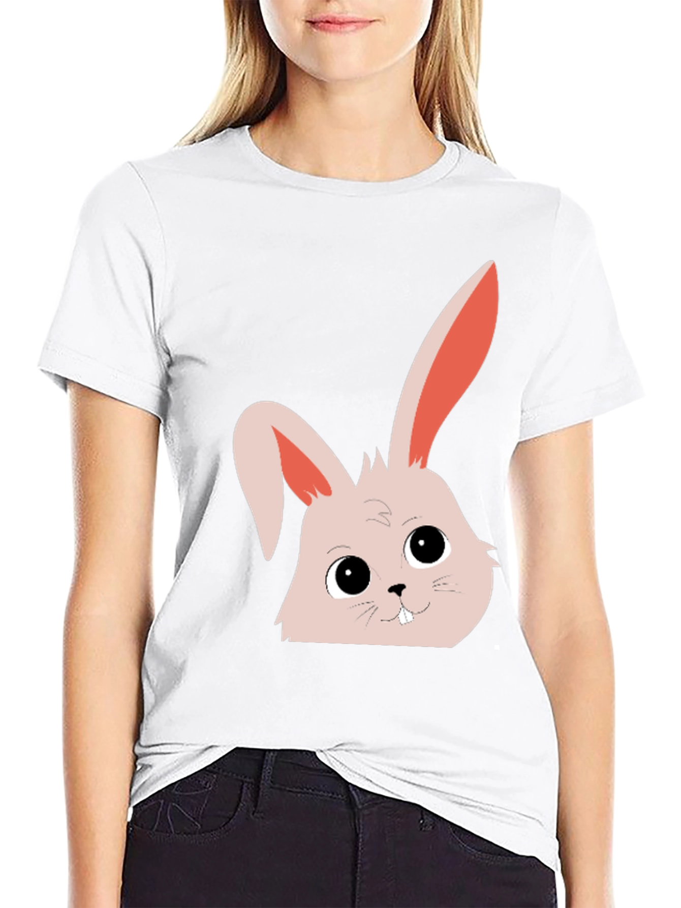 Black Cute Bunny Graphic Tee - Black Cotton Blend view 9