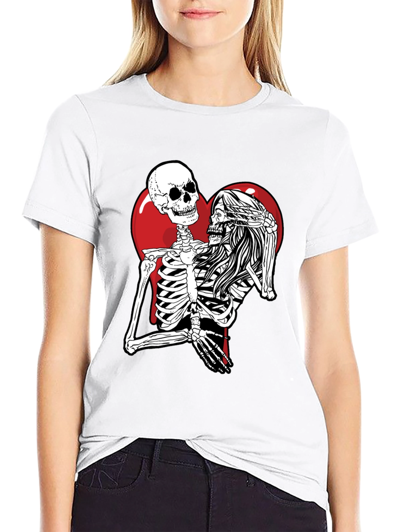 Black Skeleton Love Black T-Shirt - Unique Graphic Tee view 9