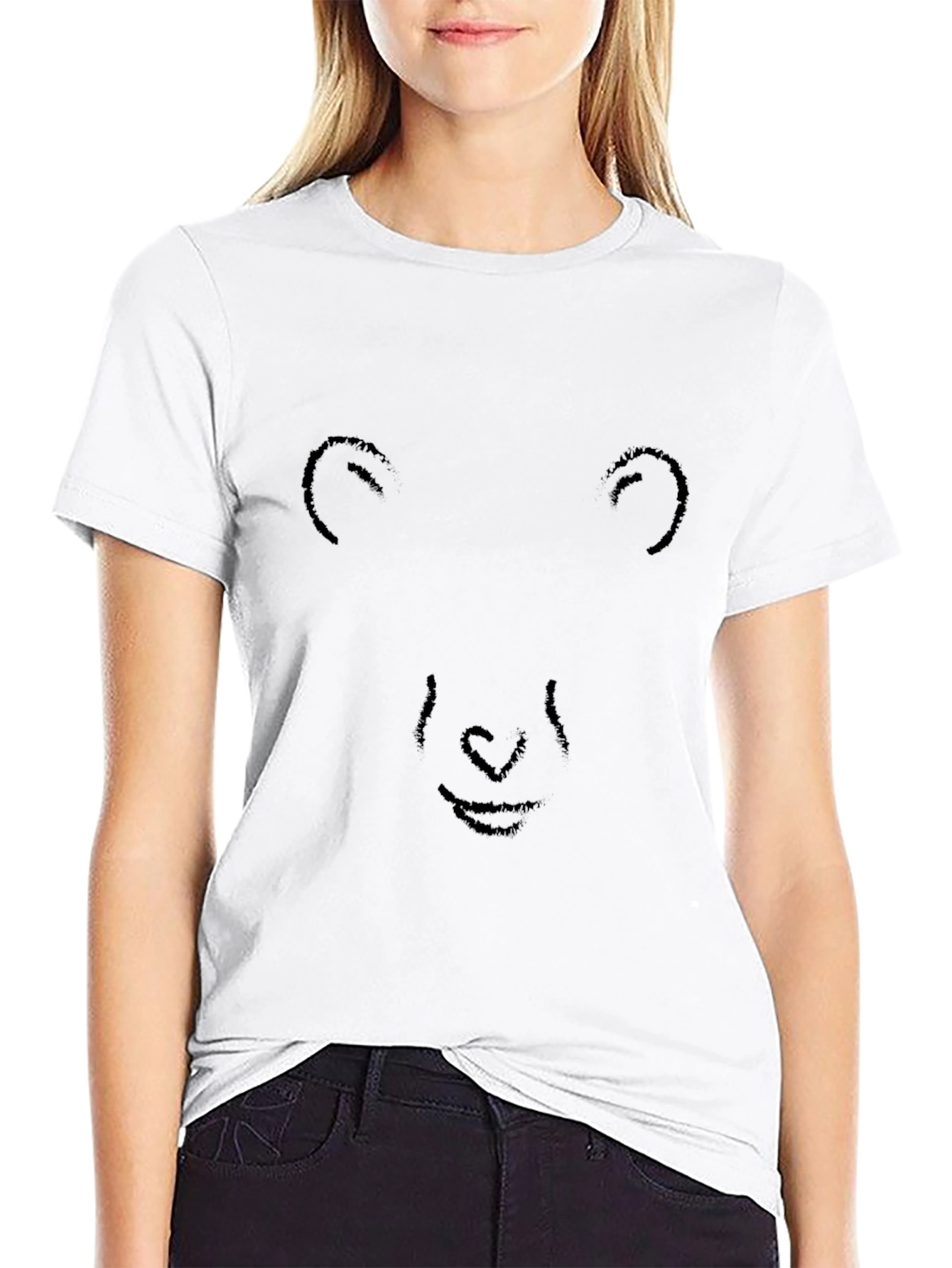 Black Minimalist Bear Face Graphic Tee - Black view 9