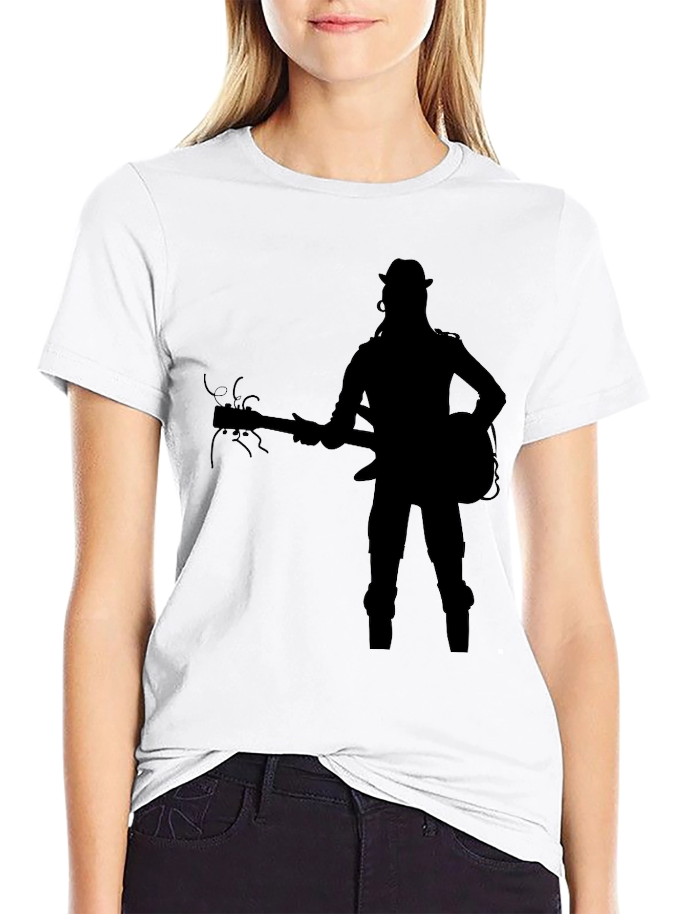 Black Silhouette Guitarist Graphic Tee - Black view 9