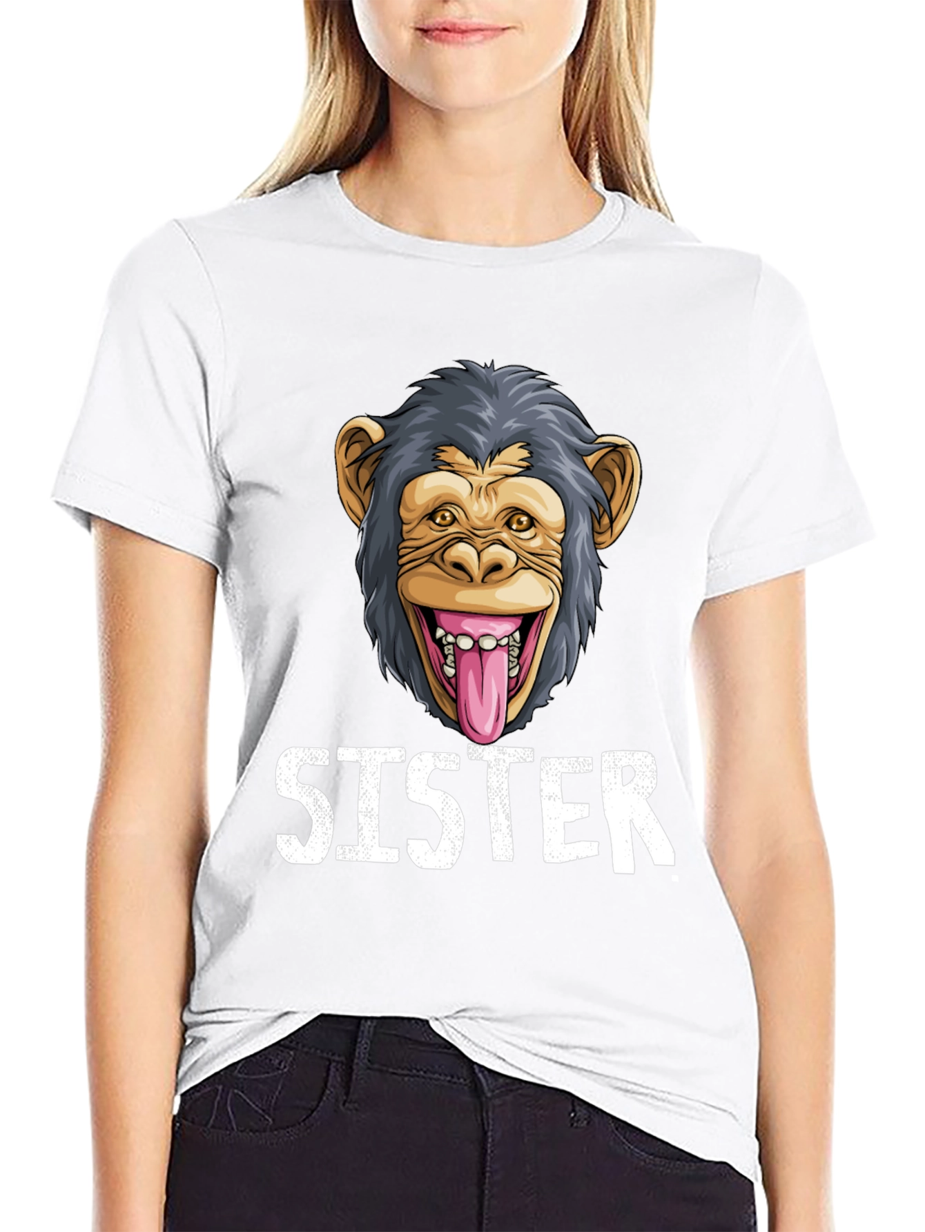 Black Sister Monkey Graphic T-Shirt - Fun & Unique! view 9