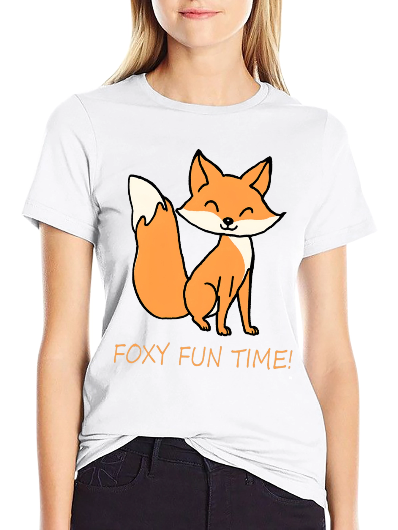 Black Foxy Fun Time T-Shirt - Cute Cartoon Fox Tee view 9